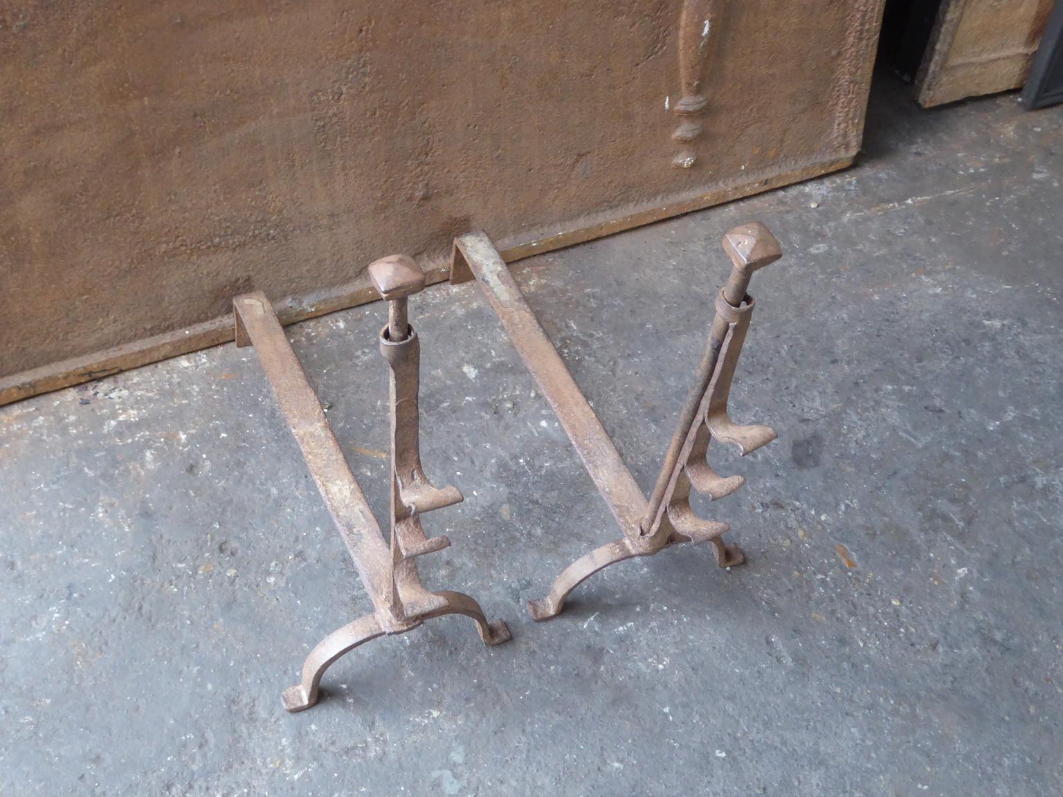 18th-19th Century French Gothic Style Andirons or Firedogs 2
