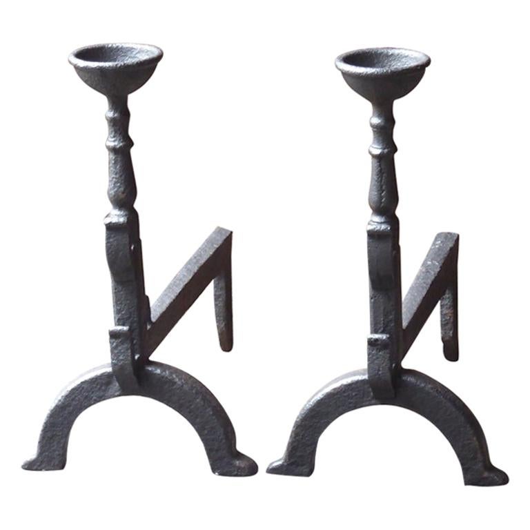 18th-19th Century French Gothic Style Andirons or Firedogs