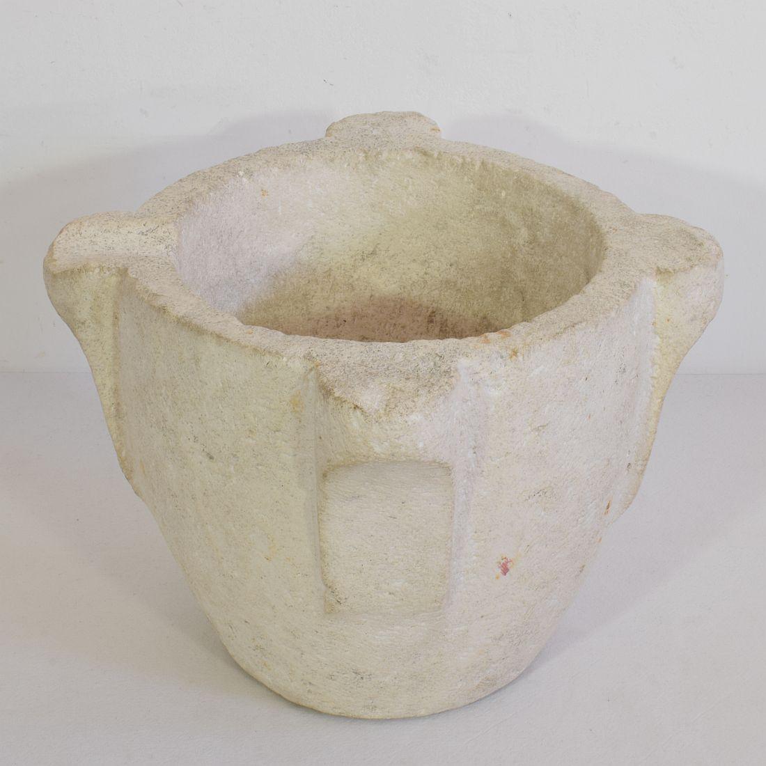 Beautiful and rare limestone mortar, France, circa 1750-1850. Great eyecatcher.
Weathered and but in a good condition.