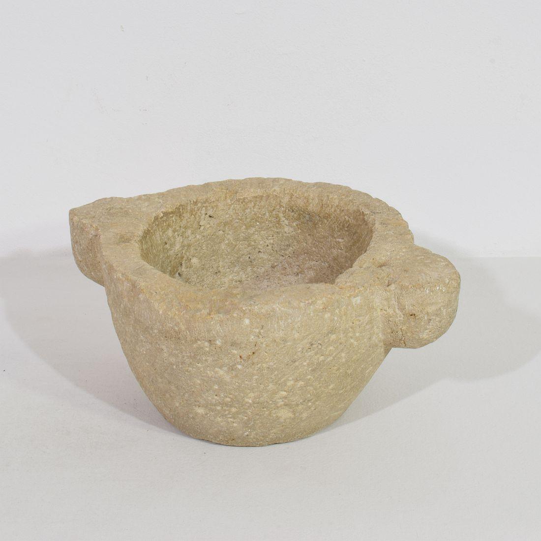 Beautiful and rare limestone mortar, France, circa 1750-1850. Great eyecatcher.
Weathered and but in a good condition.