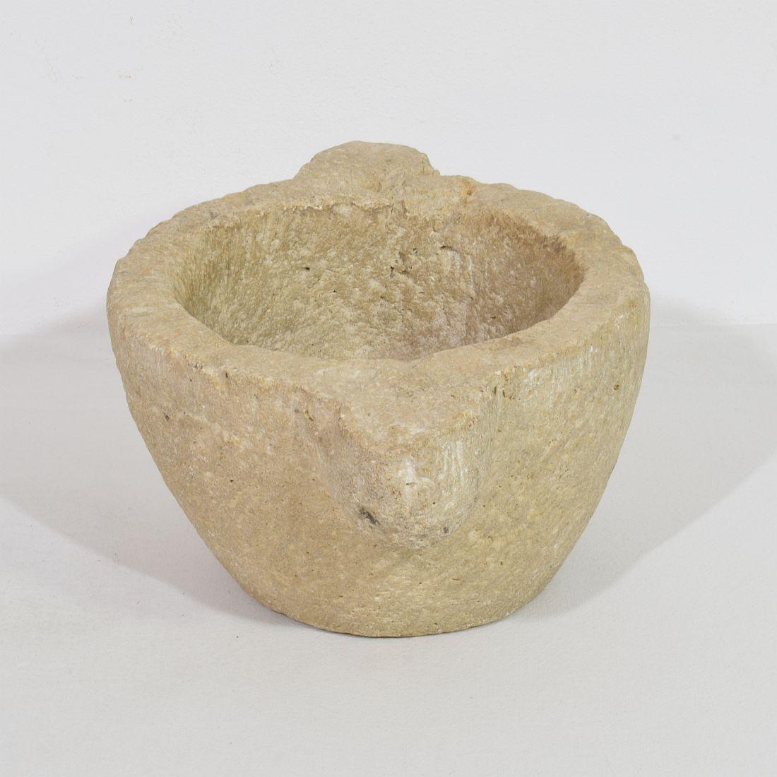 Hand-Carved 18th-19th Century, French Limestone Mortar For Sale