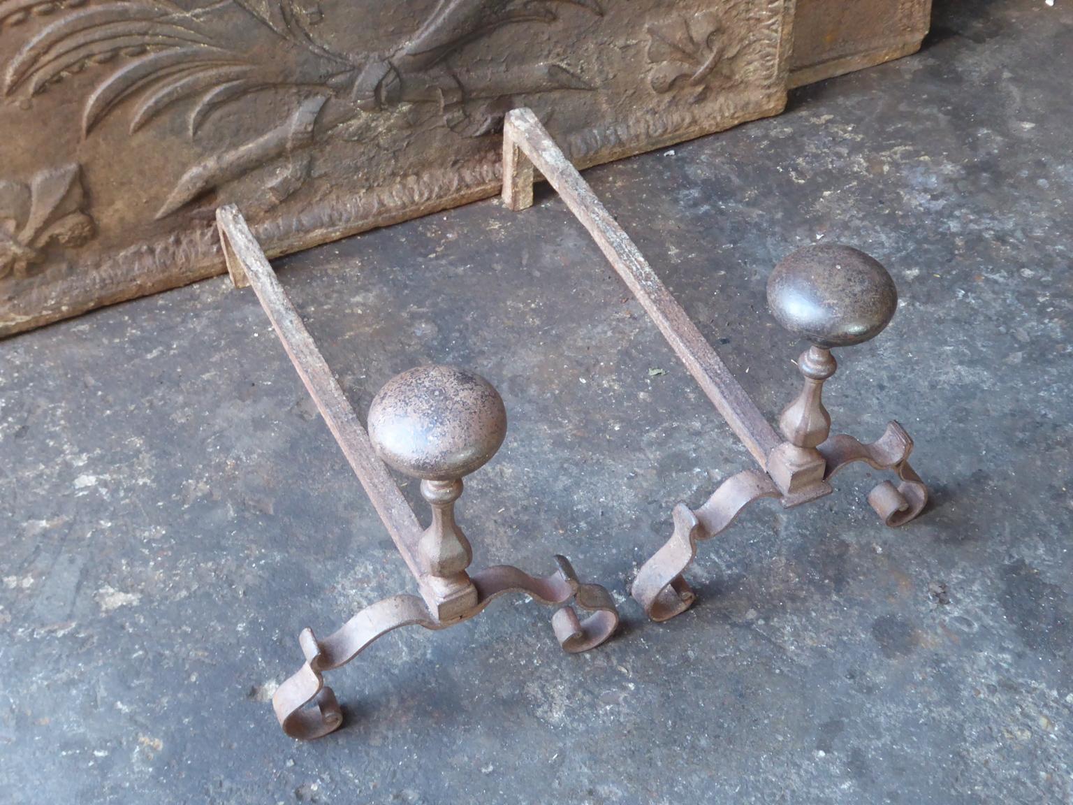 18th-19th Century French Louis XV Andirons or Firedogs In Good Condition In Amerongen, NL