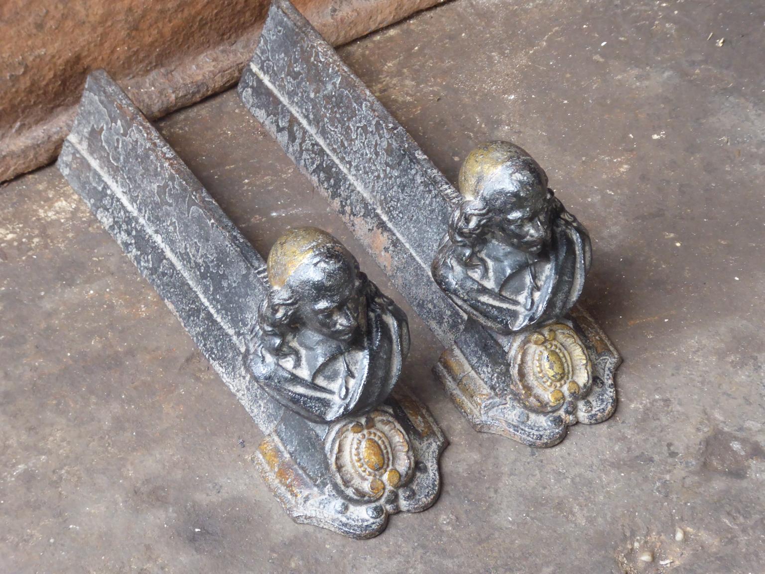 Iron 18th-19th Century French Louis XV Andirons or Firedogs