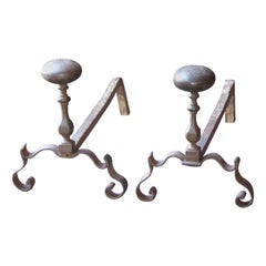 18th-19th Century French Louis XV Andirons or Firedogs