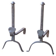 18th-19th Century French Louis XV Andirons or Firedogs