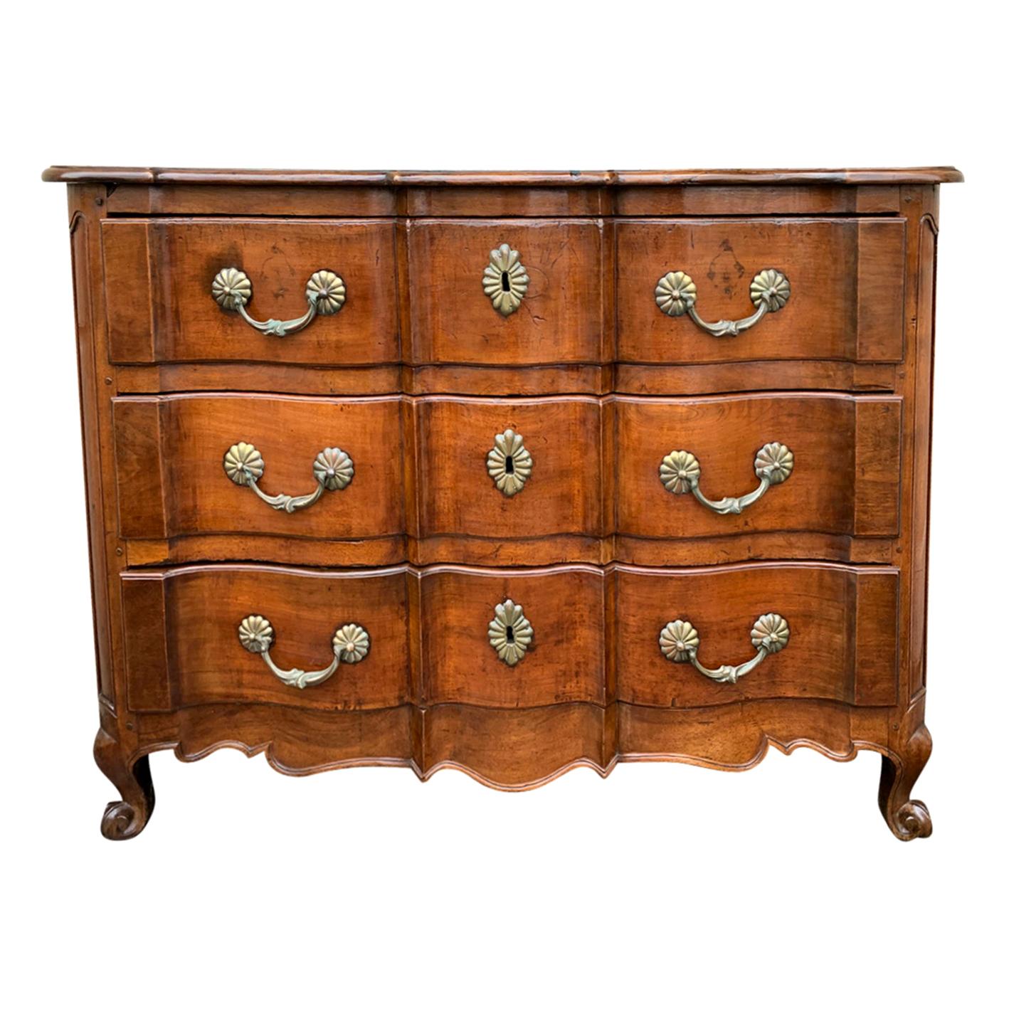 18th-19th Century French Louis XV Style Fruitwood Commode / Chest, Three Drawers