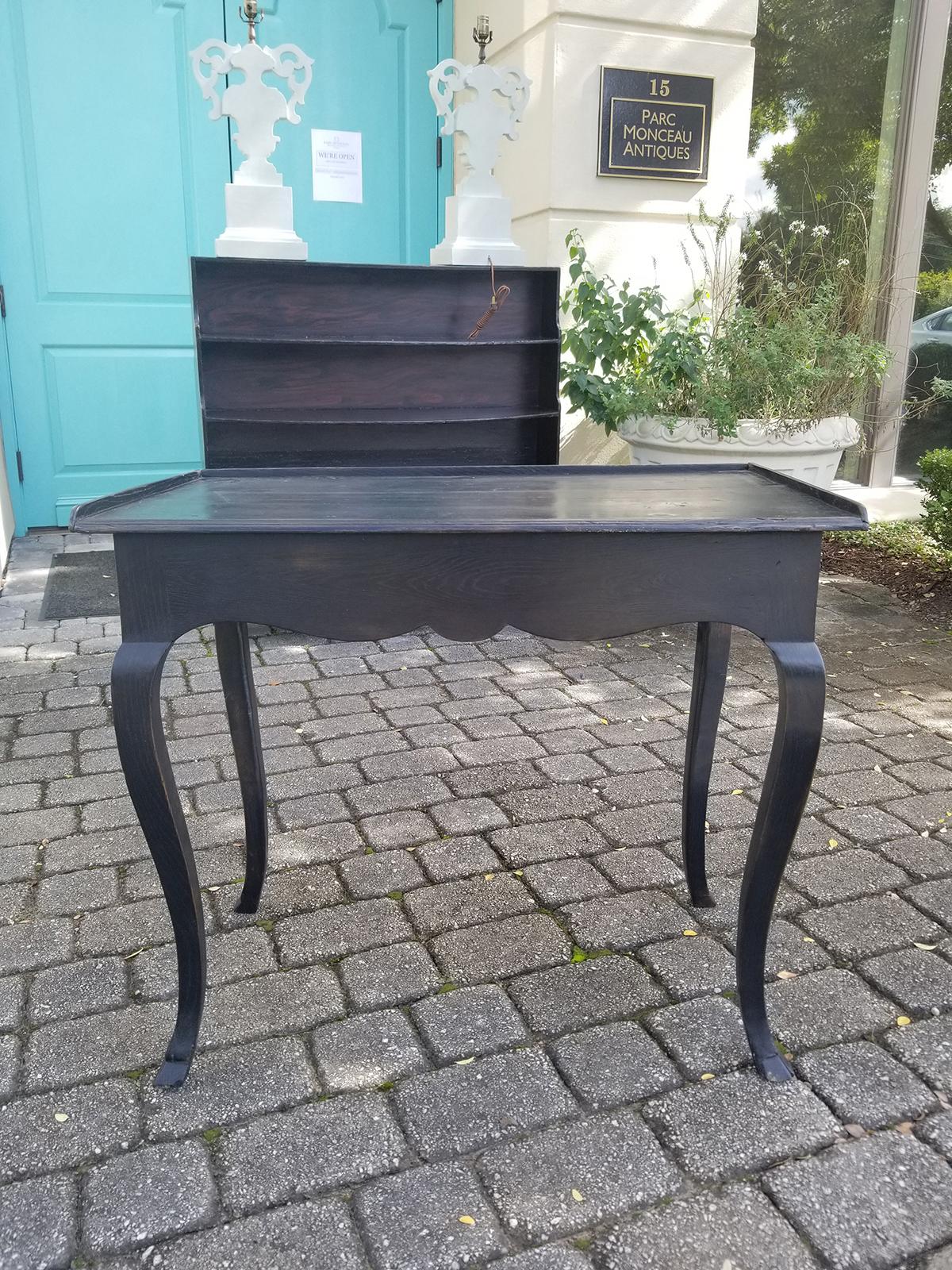 18th/19th century French Louis XV style oak ebonized side table with drawer.