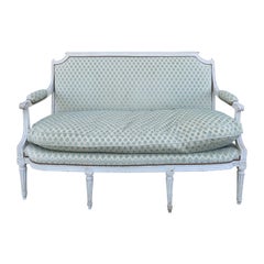 18th-19th Century French Louis XVI Style Painted and Upholstered Settee