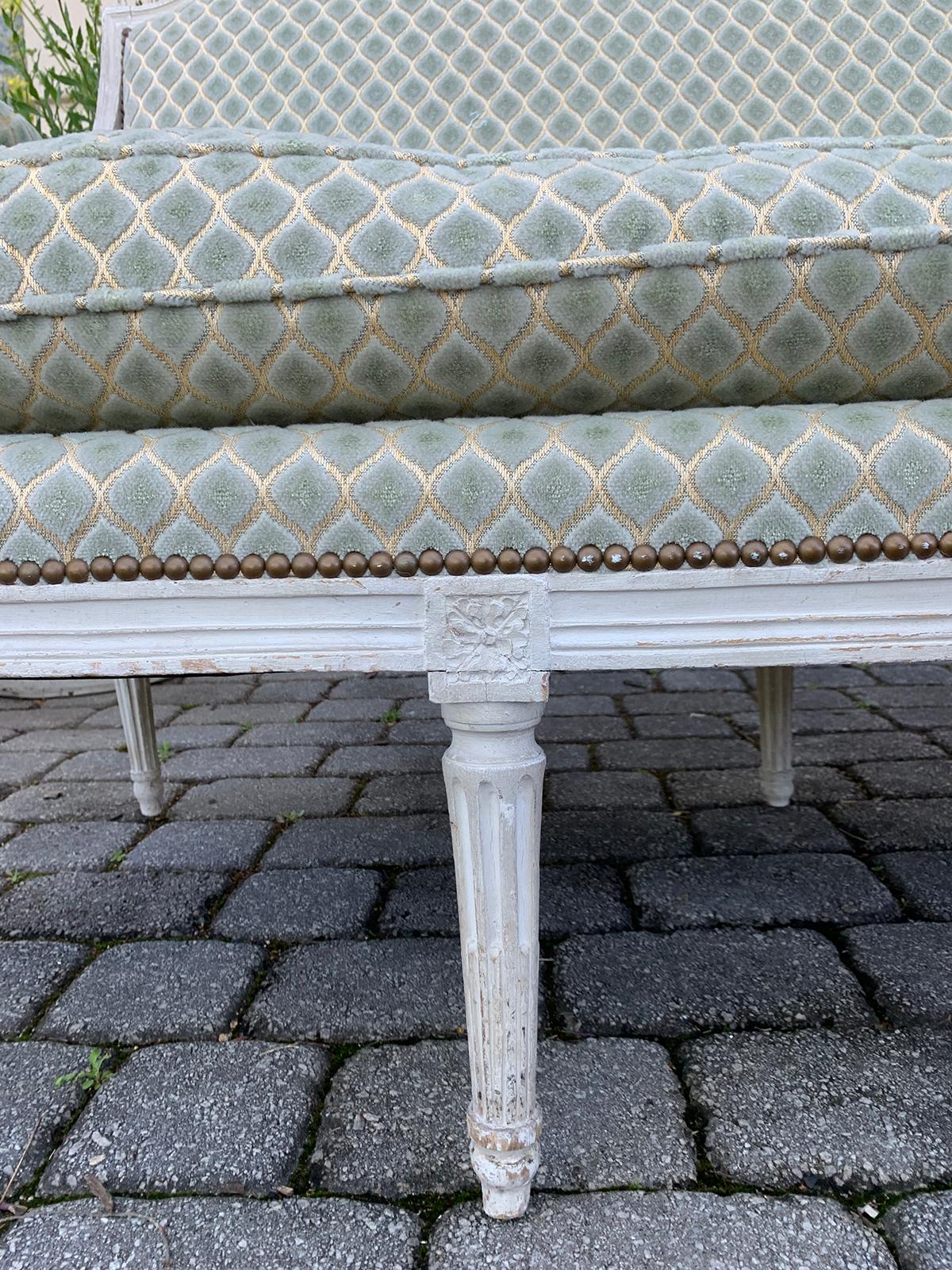 18th-19th Century French Louis XVI Style Painted and Upholstered Settee 6