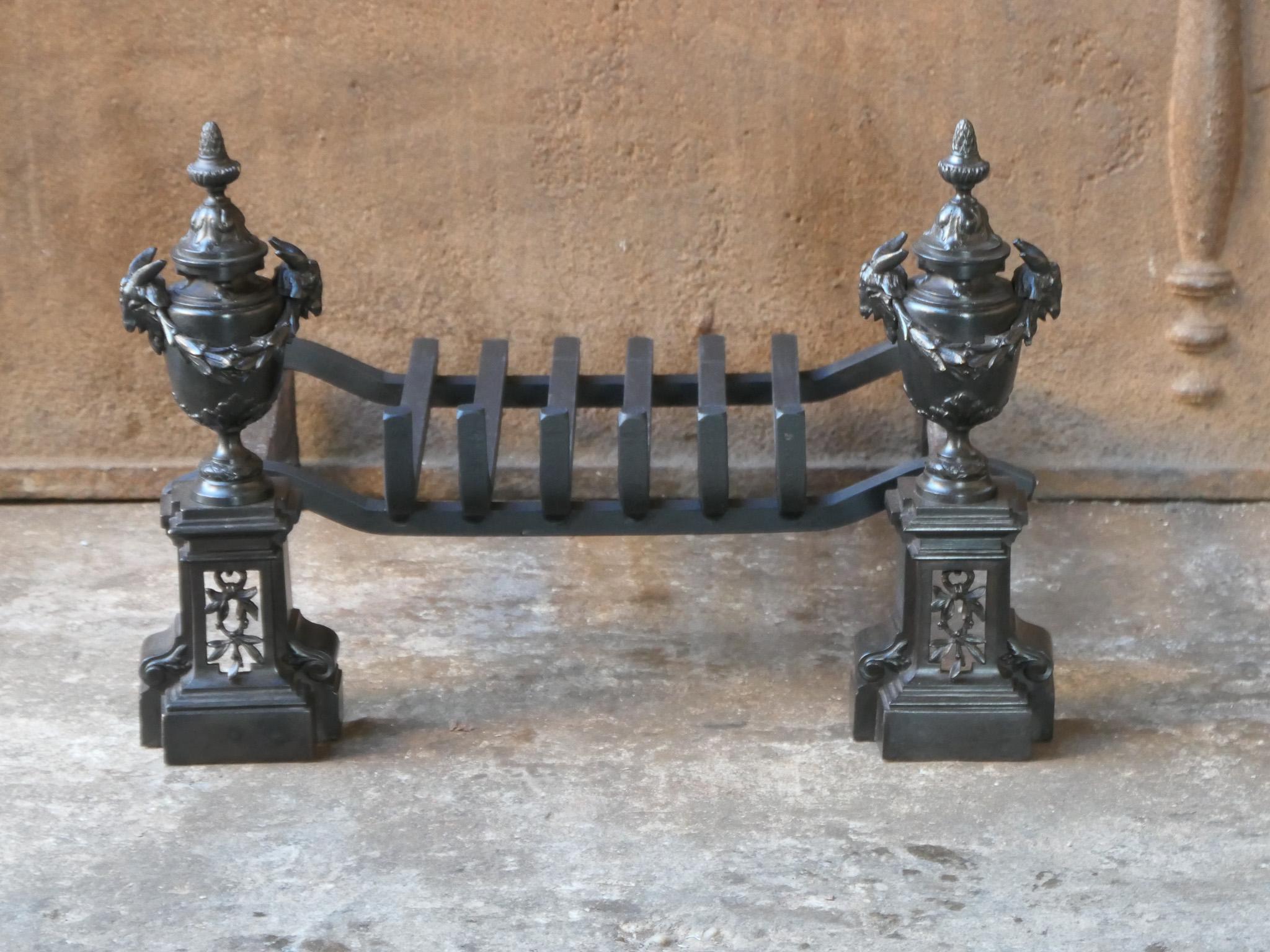 Wrought Iron 18th-19th Century French Neoclassical Fireplace Grate or Fire Grate For Sale