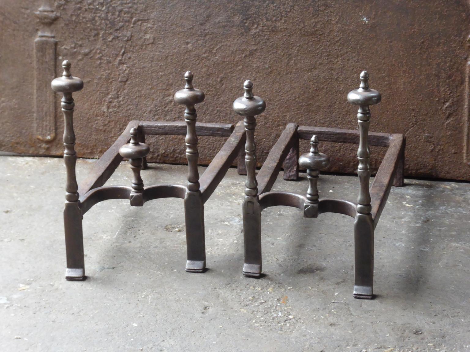 Forged 18th-19th Century French Neoclassical Period Andirons or Firedogs For Sale