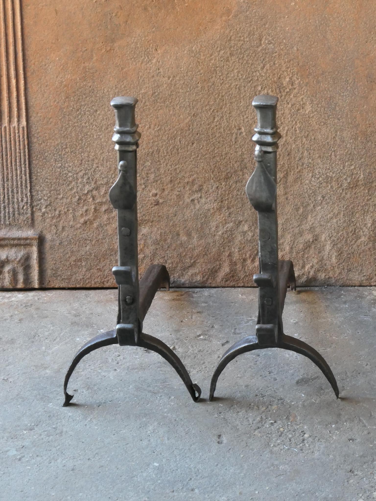 Forged 18th-19th Century French Neoclassical Period Andirons or Firedogs For Sale