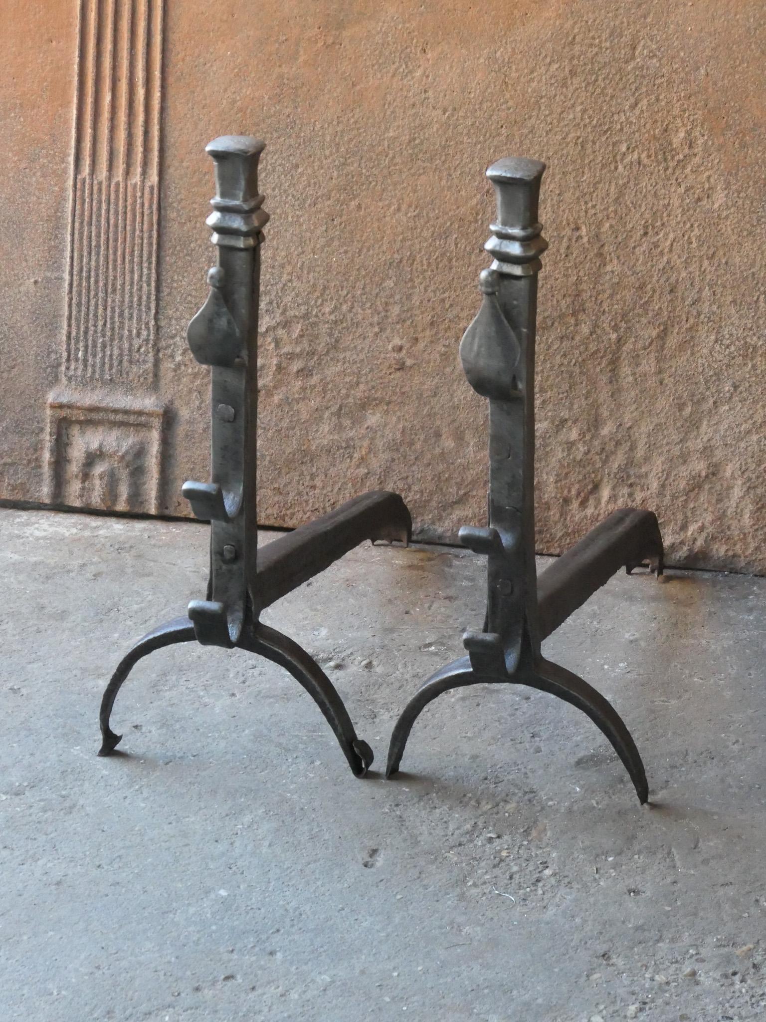 Wrought Iron 18th-19th Century French Neoclassical Period Andirons or Firedogs For Sale