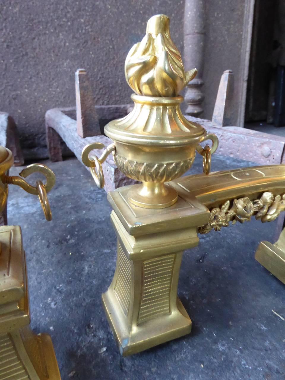 18th-19th Century French Ormolu Neoclassic Andirons For Sale 5