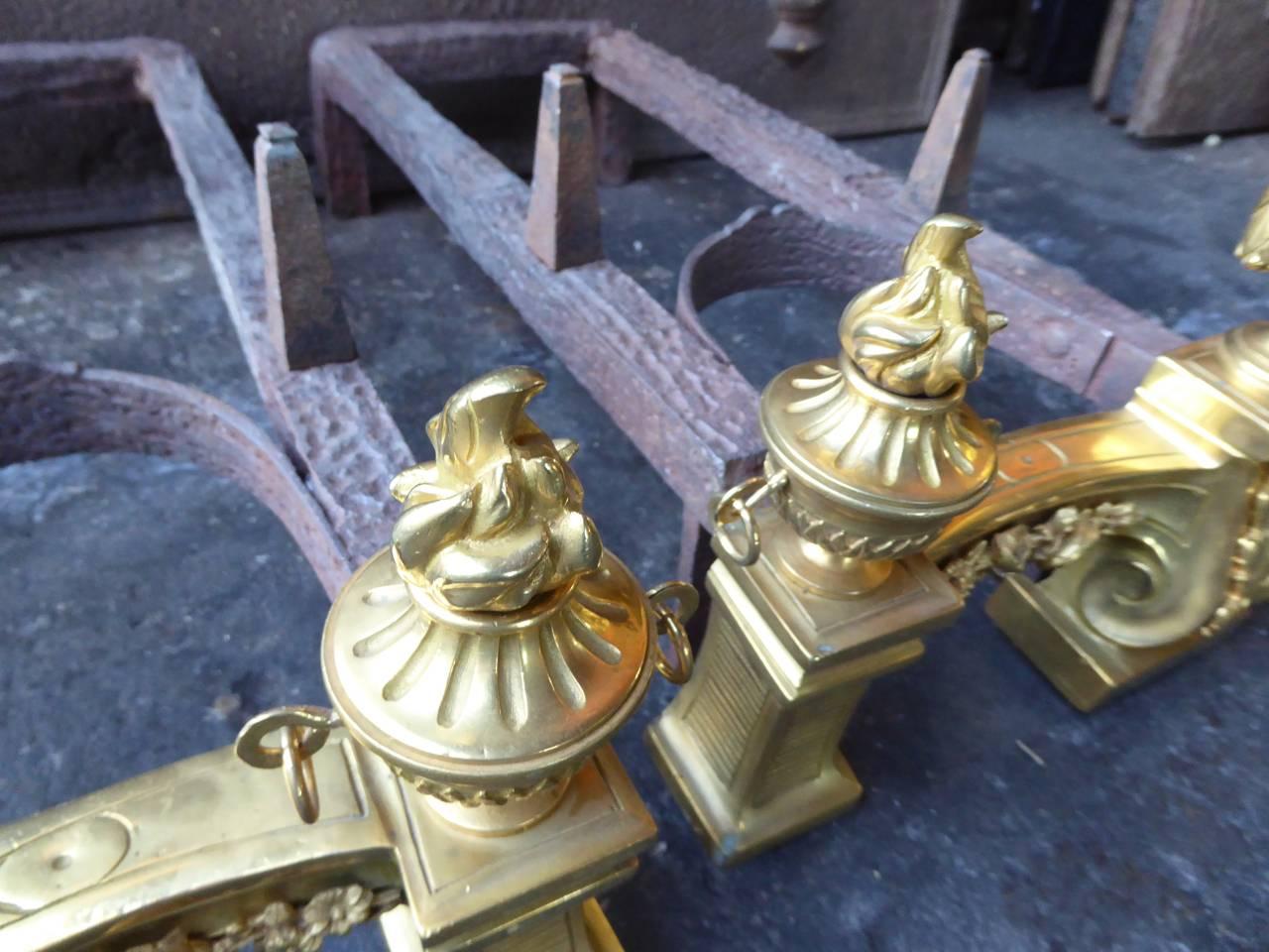 18th-19th Century French Ormolu Neoclassic Andirons For Sale 6