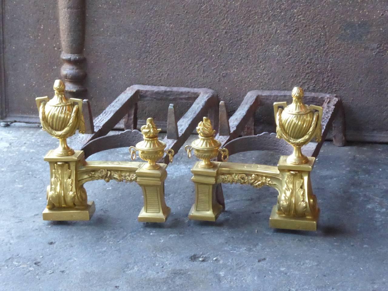 Neoclassical 18th-19th Century French Ormolu Neoclassic Andirons For Sale