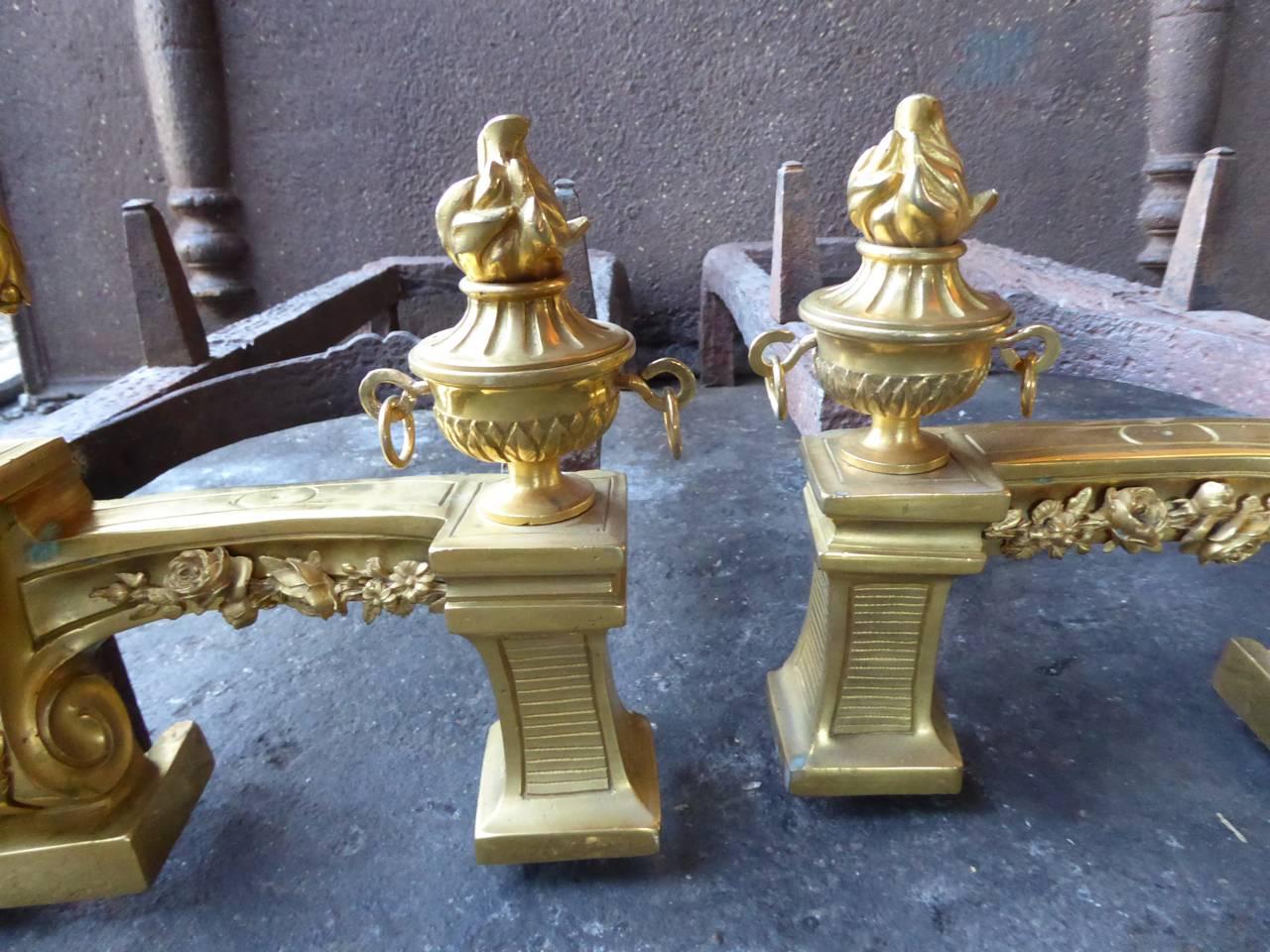18th-19th Century French Ormolu Neoclassic Andirons In Good Condition For Sale In Amerongen, NL