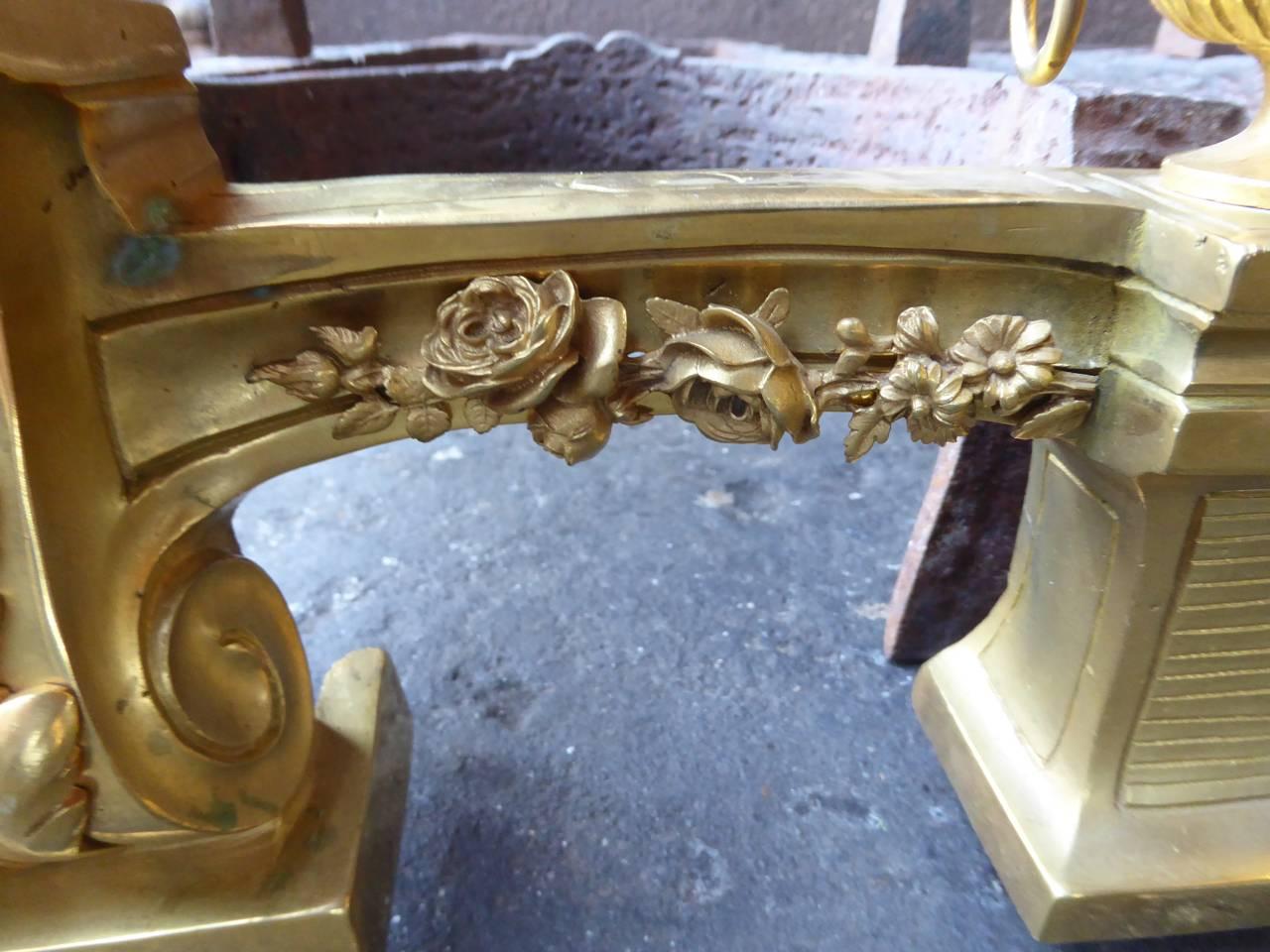 Wrought Iron 18th-19th Century French Ormolu Neoclassic Andirons For Sale