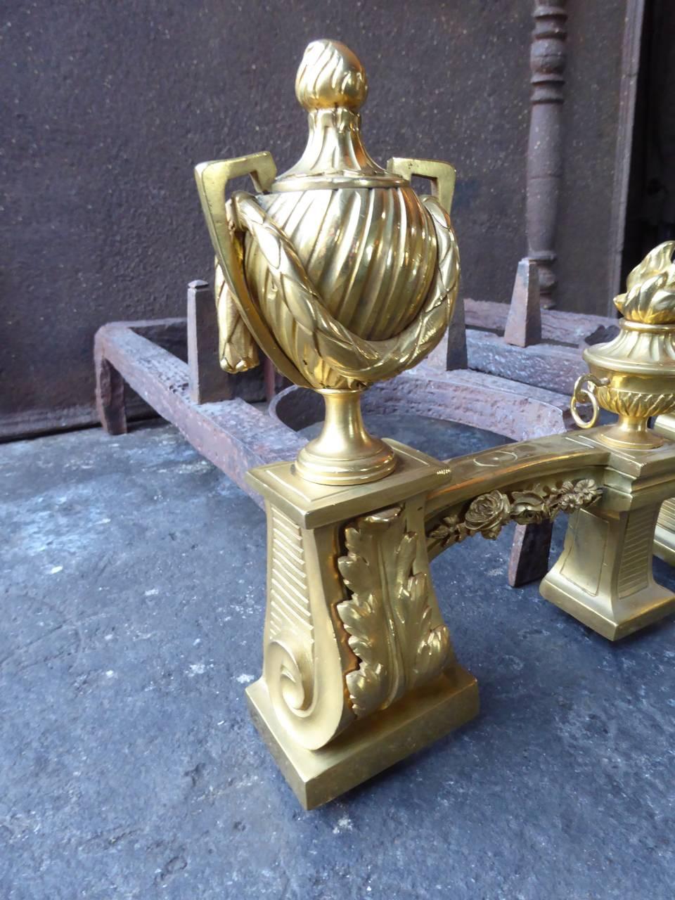 18th-19th Century French Ormolu Neoclassic Andirons For Sale 1