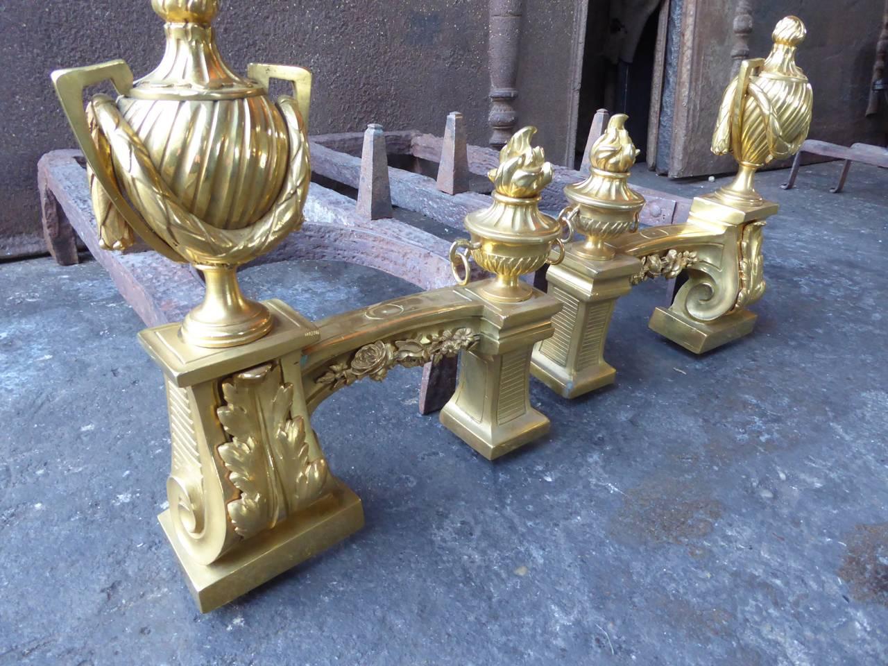 18th-19th Century French Ormolu Neoclassic Andirons For Sale 2