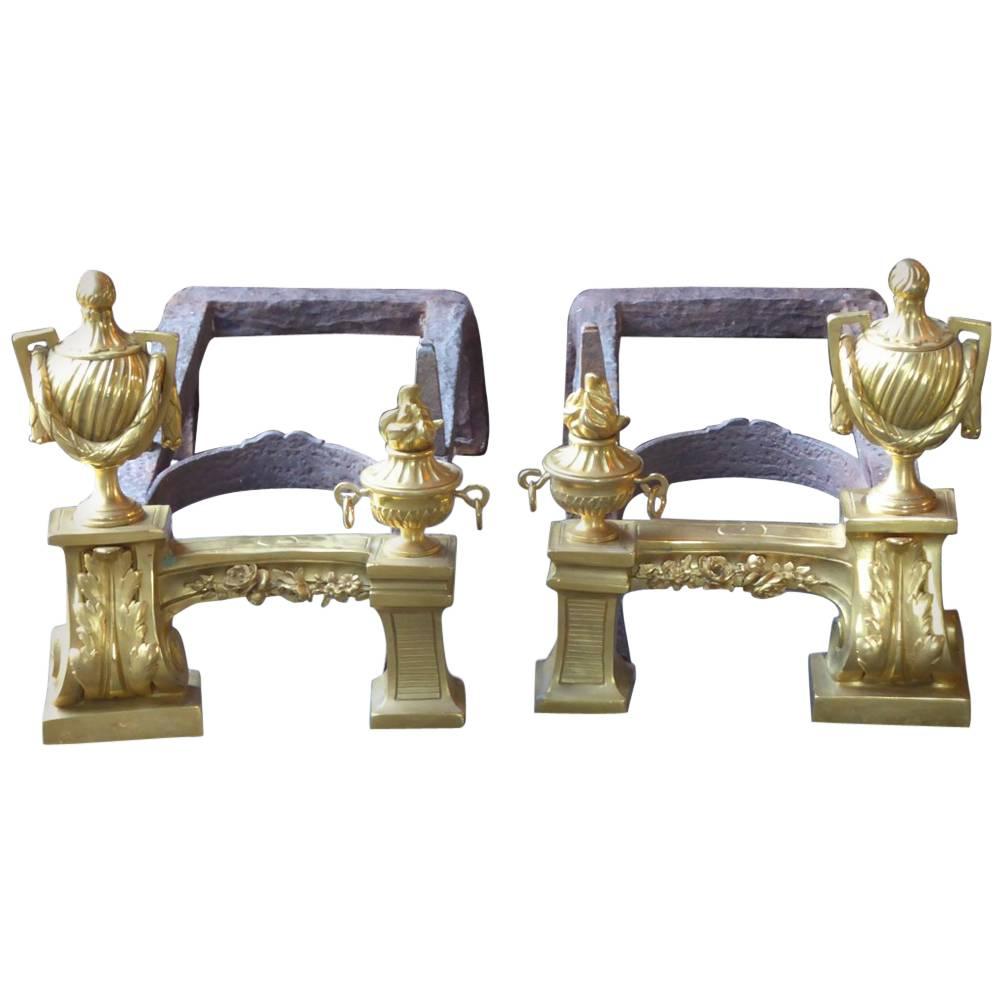 18th-19th Century French Ormolu Neoclassic Andirons For Sale