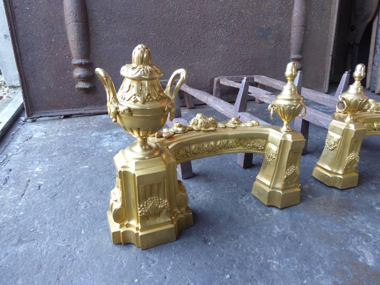 Wrought Iron 18th-19th Century French Ormolu Neoclassical Andirons