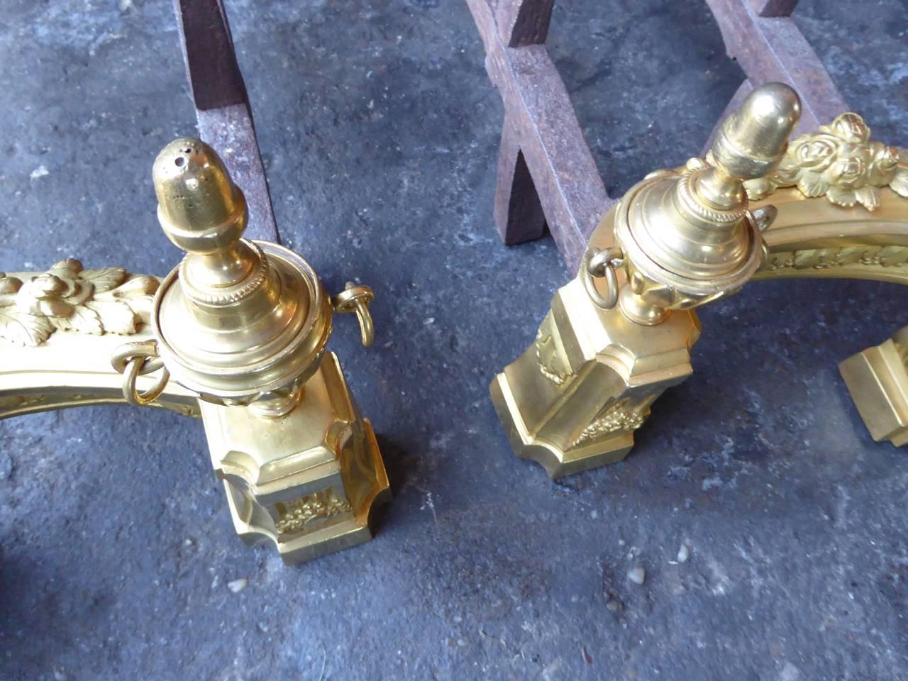 18th-19th Century French Ormolu Neoclassical Andirons 4