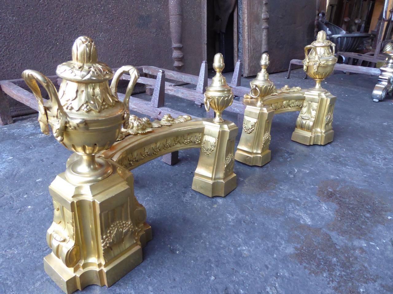 18th-19th Century French Ormolu Neoclassical Andirons 5