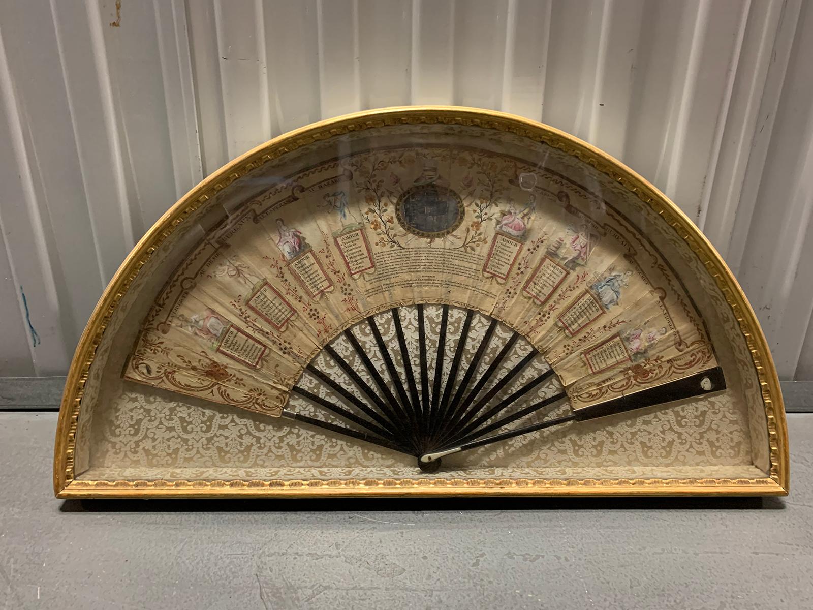 18th-19th century French painted fan in later frame.