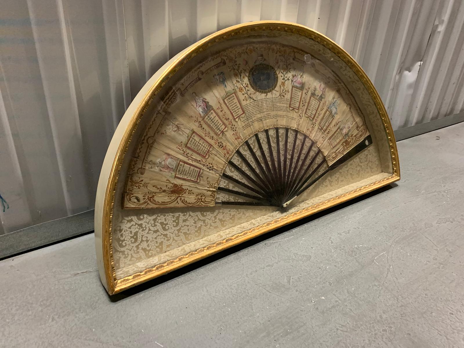 18th-19th Century French Painted Fan in Later Frame In Good Condition In Atlanta, GA