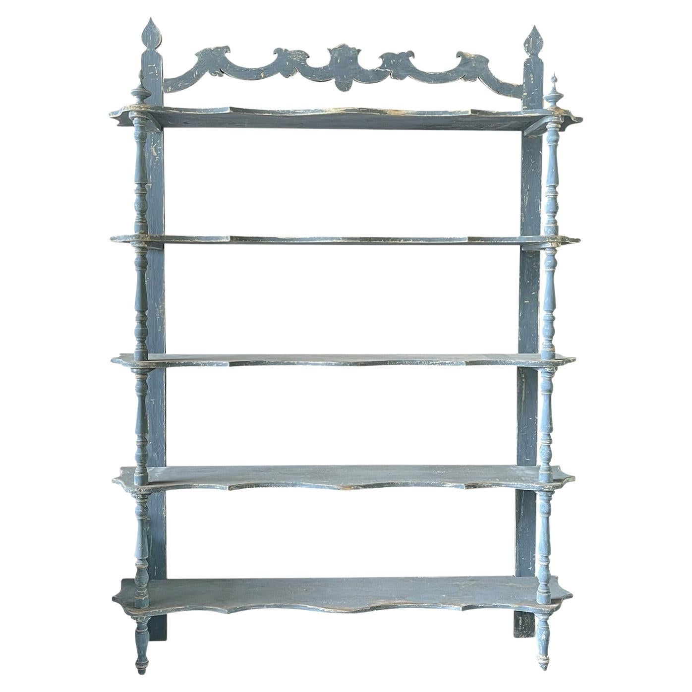 18th - 19th Century French Painted Pinewood Bookshelf - Antique Rack For Sale
