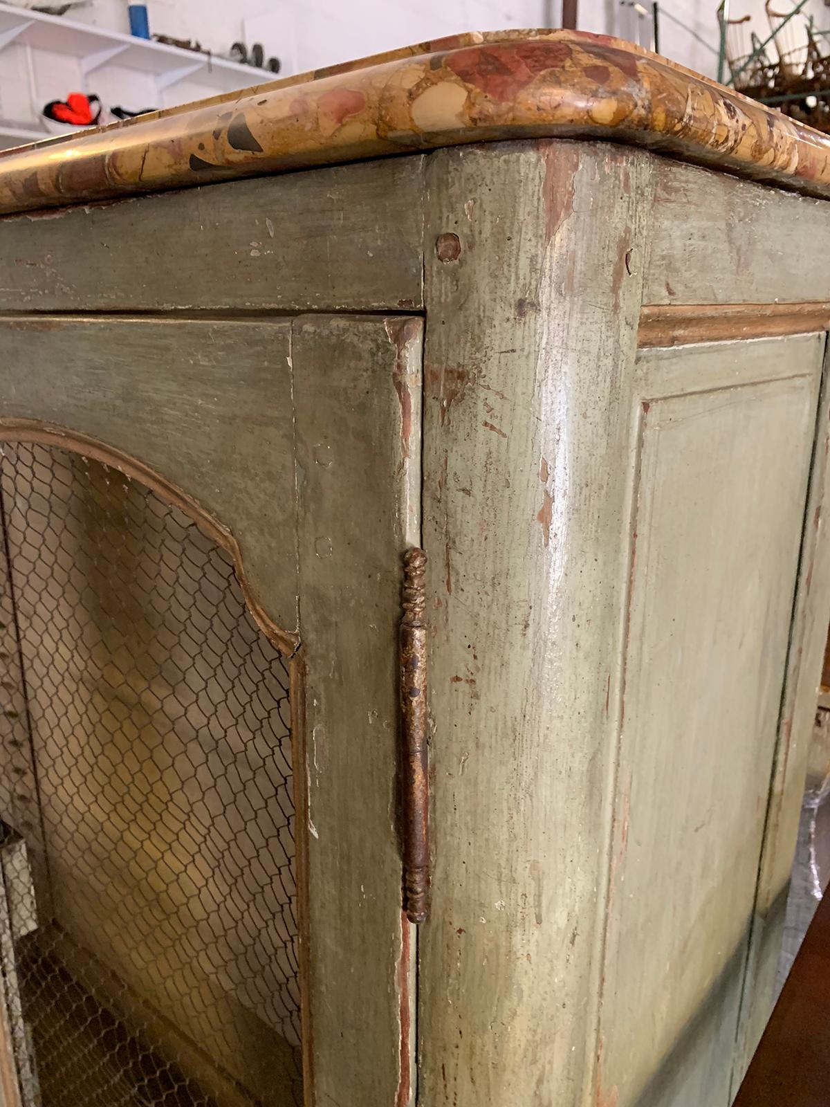 18th-19th Century French Painted Two-Door Cabinet with Marble Top 11