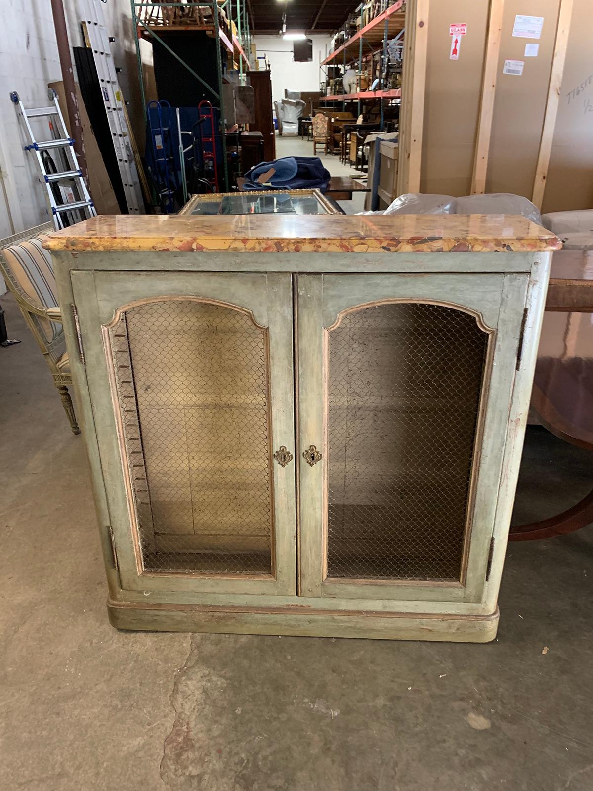 18th-19th Century French Painted Two-Door Cabinet with Marble Top 6