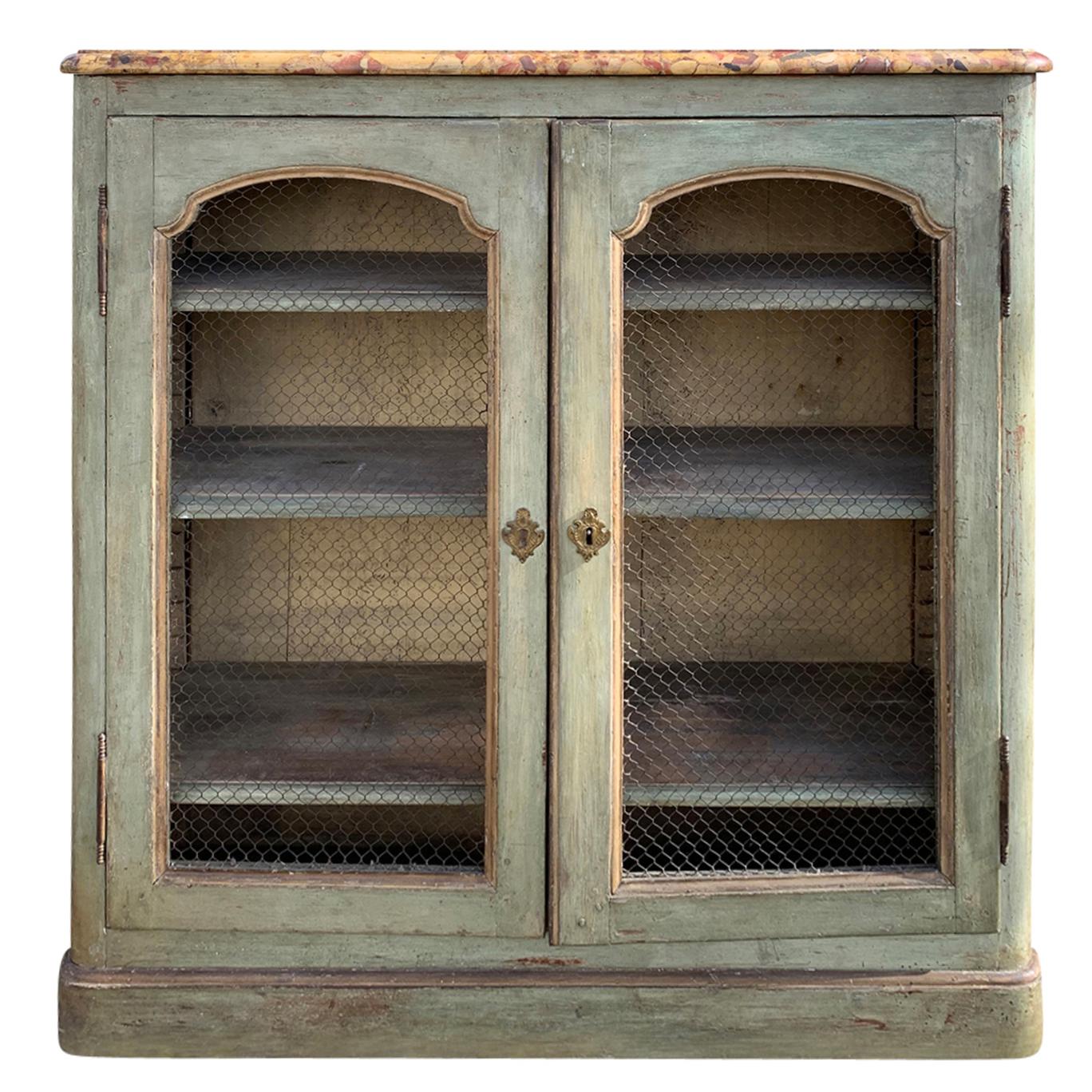 18th-19th Century French Painted Two-Door Cabinet with Marble Top