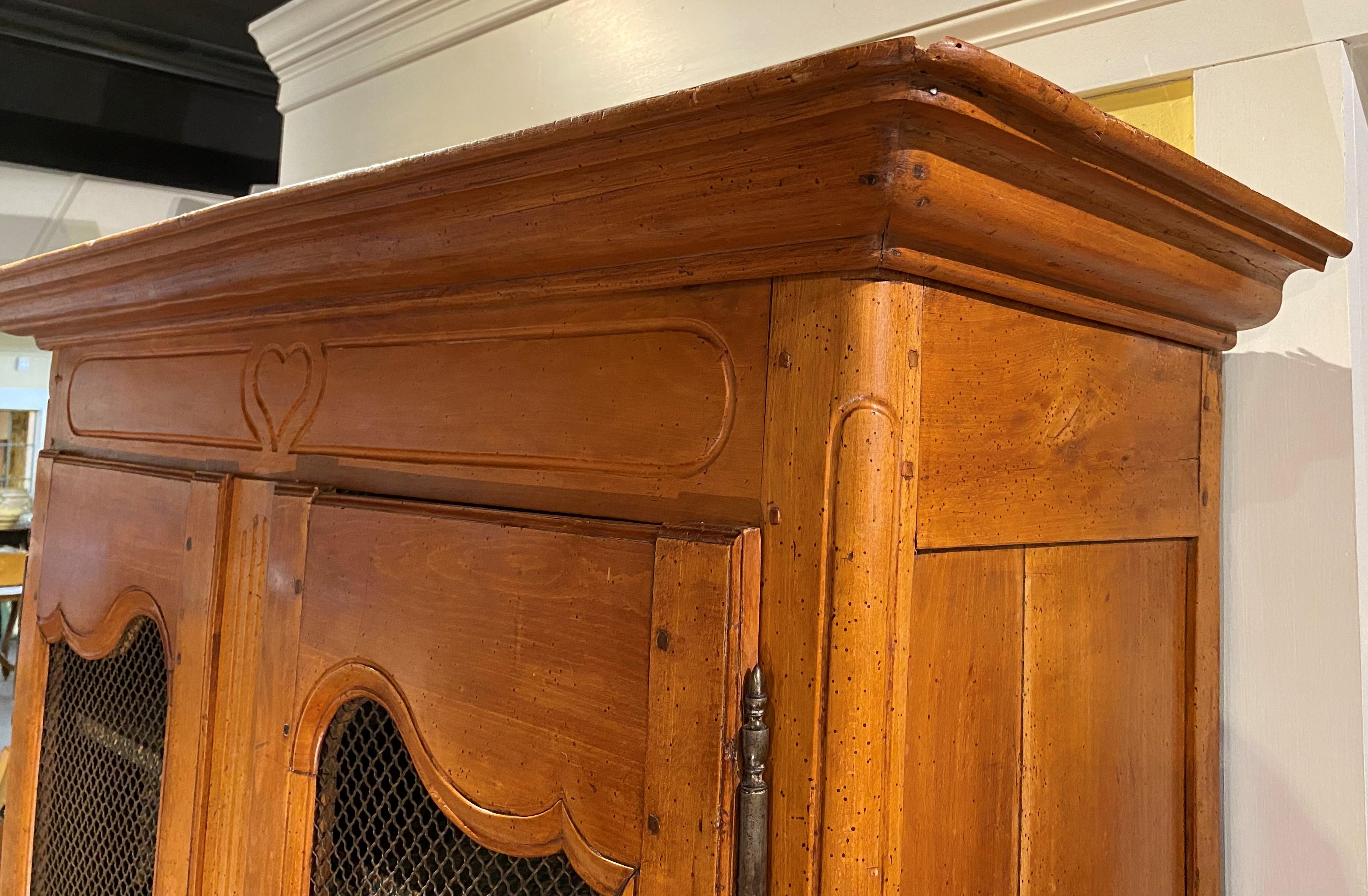 18th / 19th Century French Provincial Fruitwood Armoire with Wire Front Doors In Good Condition For Sale In Milford, NH