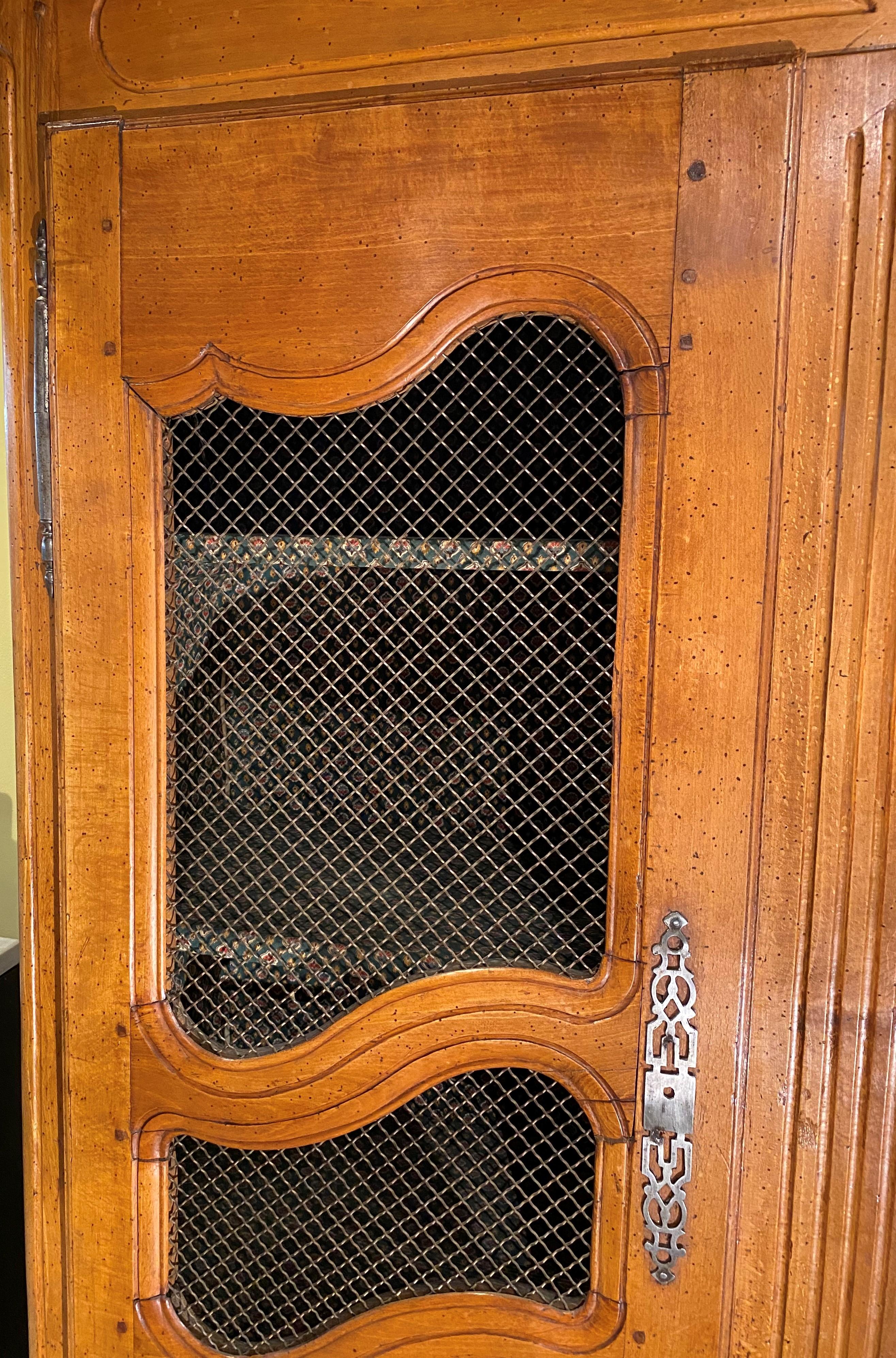 18th / 19th Century French Provincial Fruitwood Armoire with Wire Front Doors For Sale 1