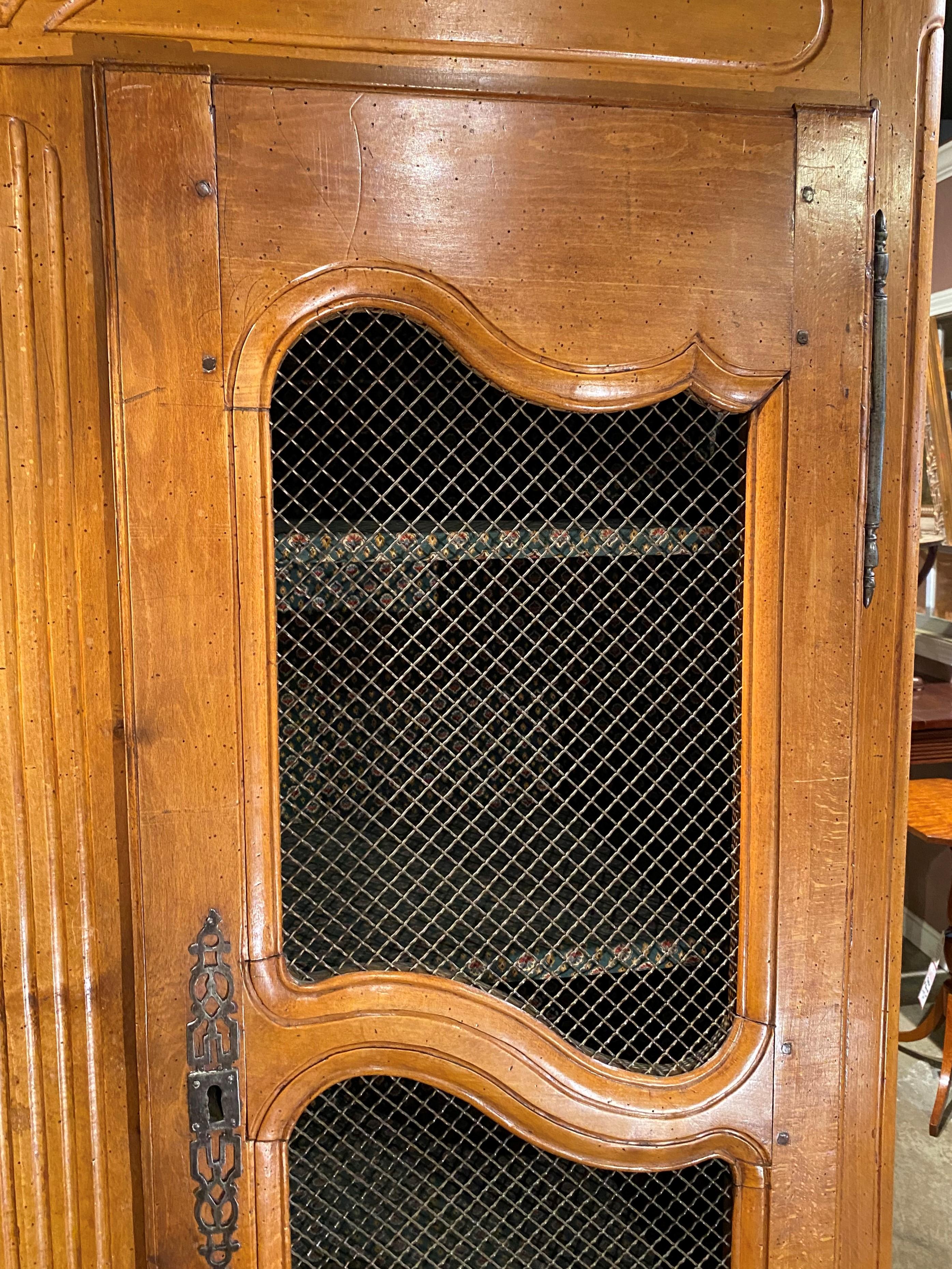 18th / 19th Century French Provincial Fruitwood Armoire with Wire Front Doors For Sale 2