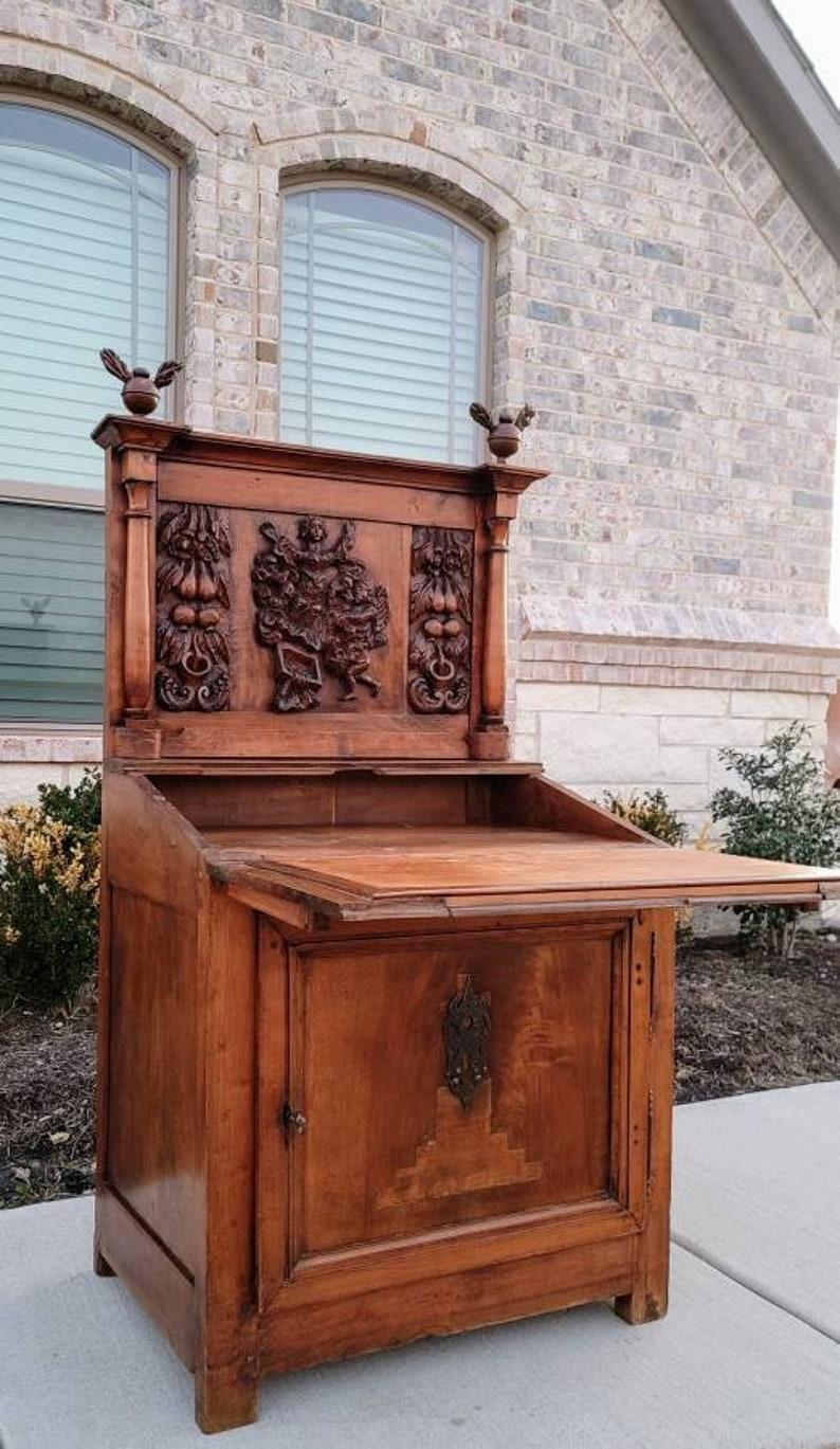 Leather 18th/19th Century French Provincial Religious Oratory Sacristy Cabinet For Sale