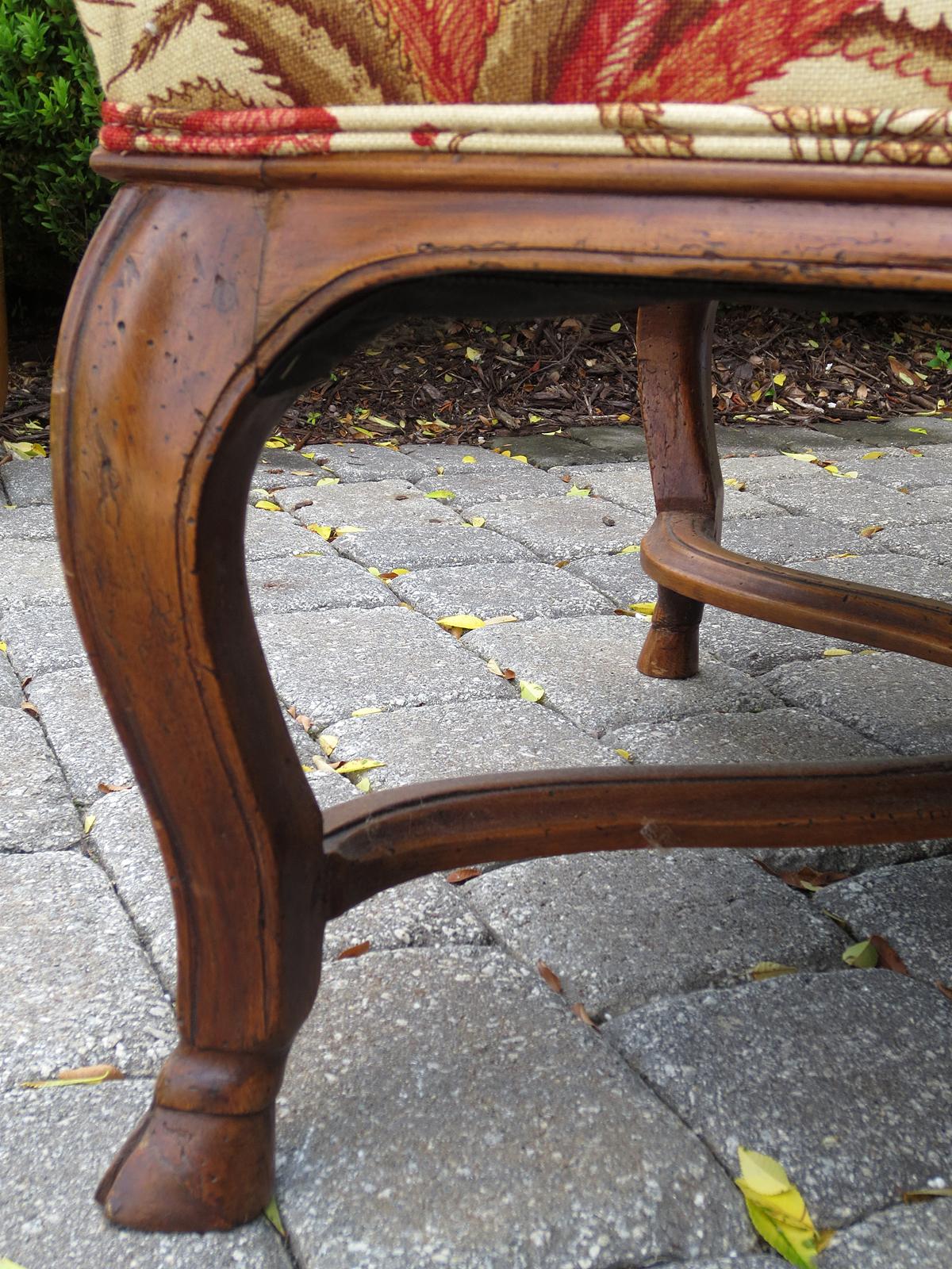 Upholstery 18th-19th Century French Provincial Walnut Regence Armchair with Stretcher