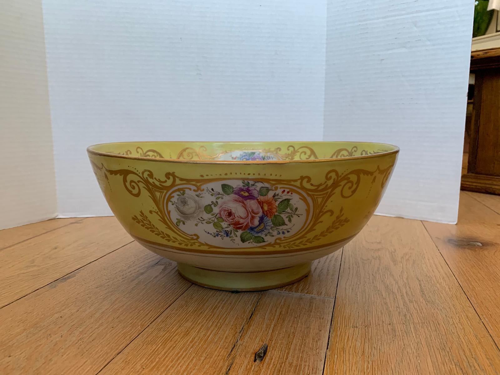 18th-19th century French Sèvres Porcelain punch bowl with gilt decoration, marked.