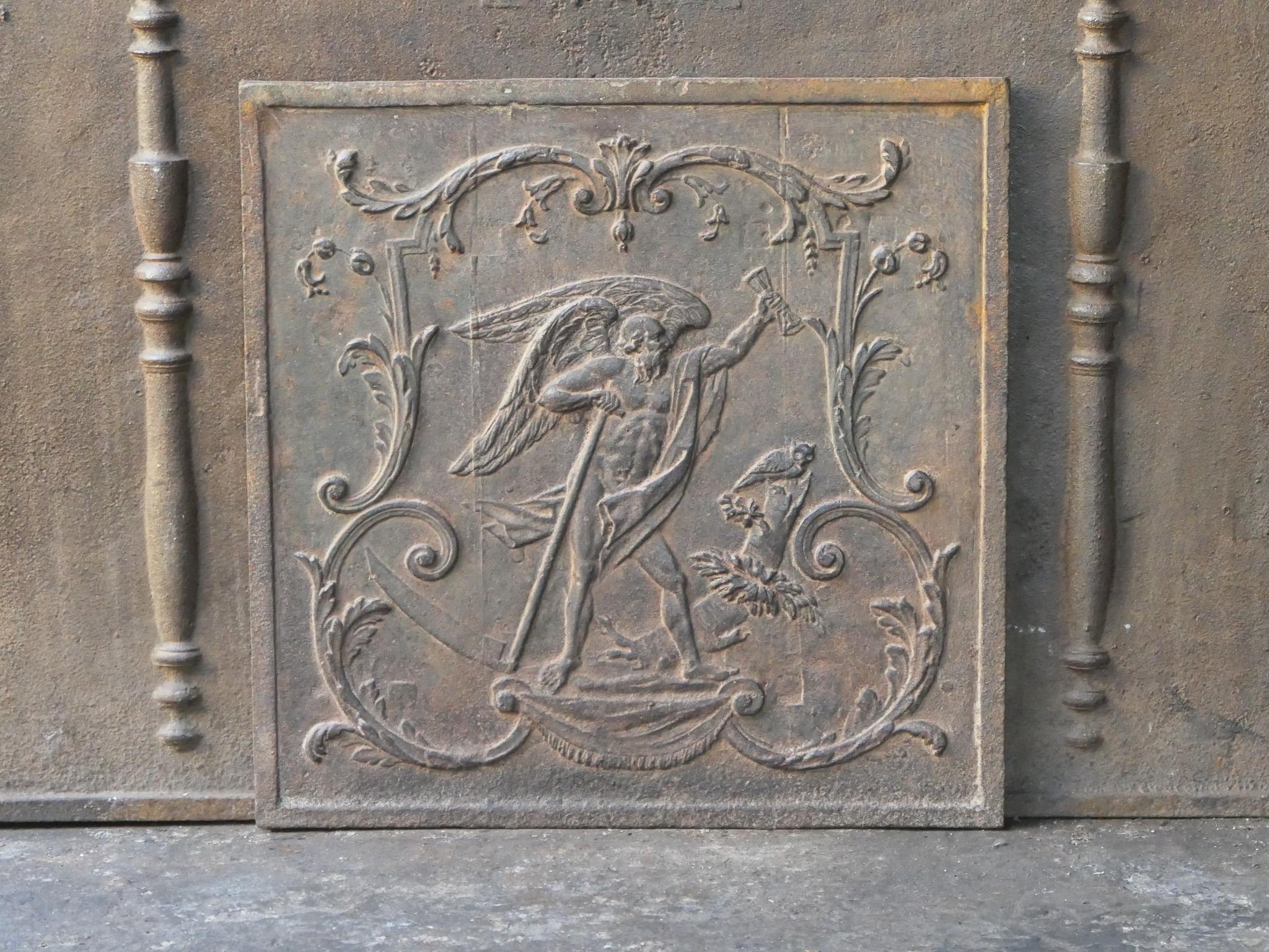 Cast 18th-19th Century French 'the Time' Fireback / Backsplash For Sale