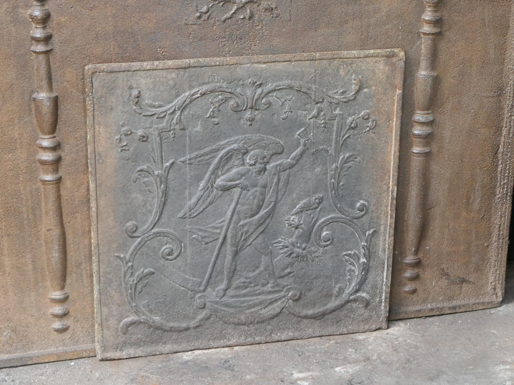 Iron 18th-19th Century French 'the Time' Fireback / Backsplash For Sale