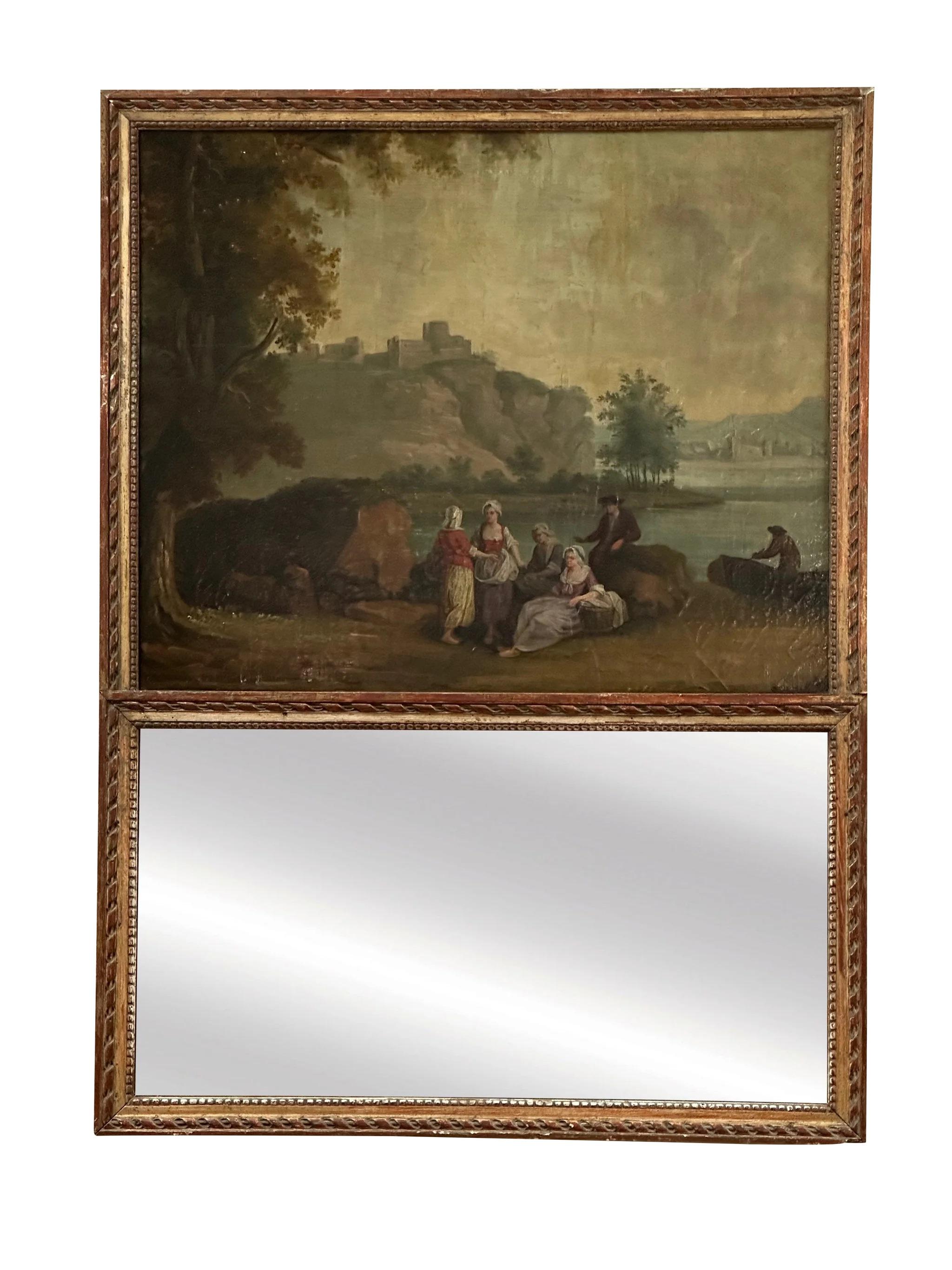 18th Century 18th-19th Century French Trumeau Mirror, Manner of Vernet