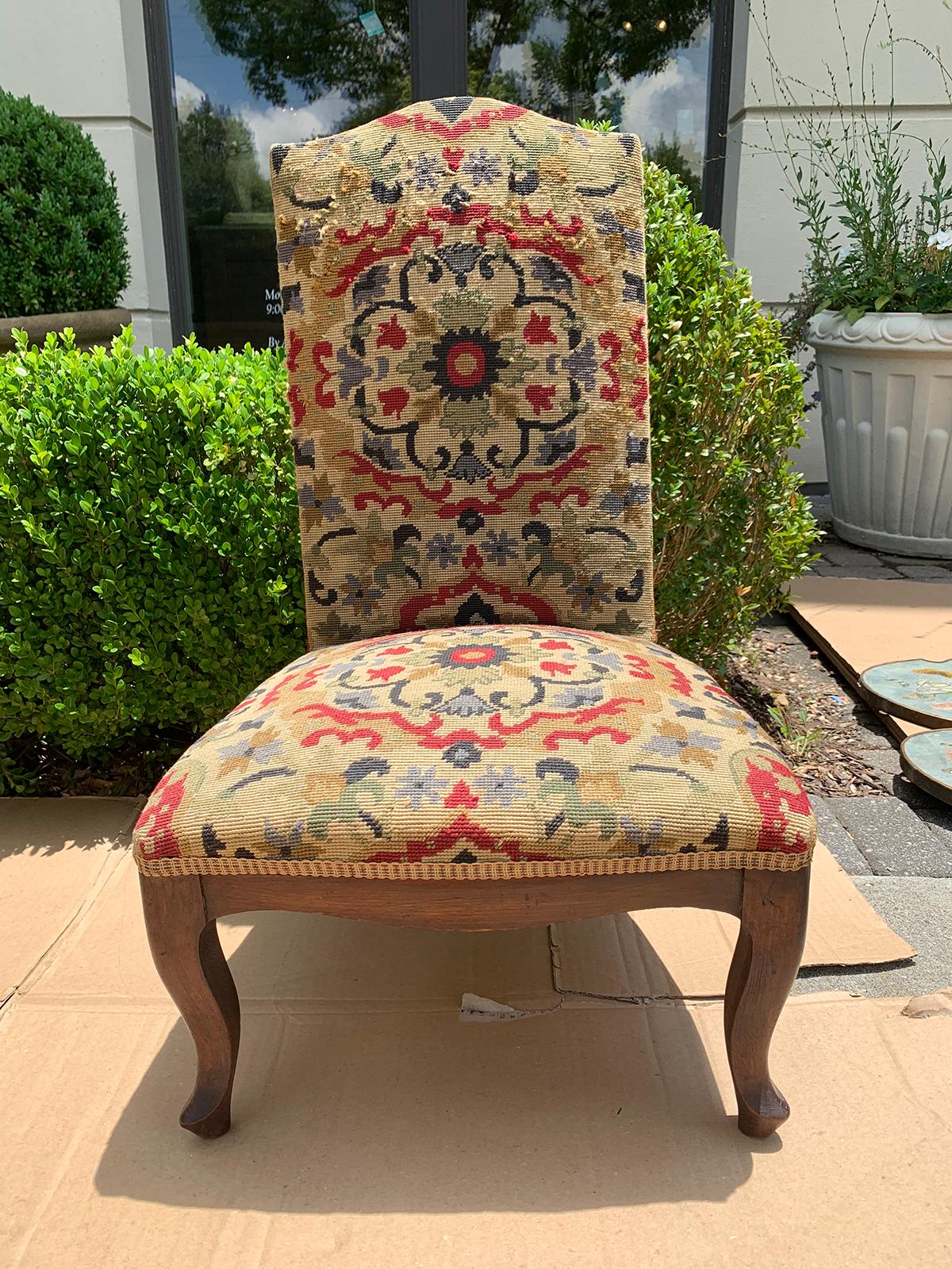 18th-19th Century French Walnut and Needlepoint Child's Chair In Good Condition In Atlanta, GA