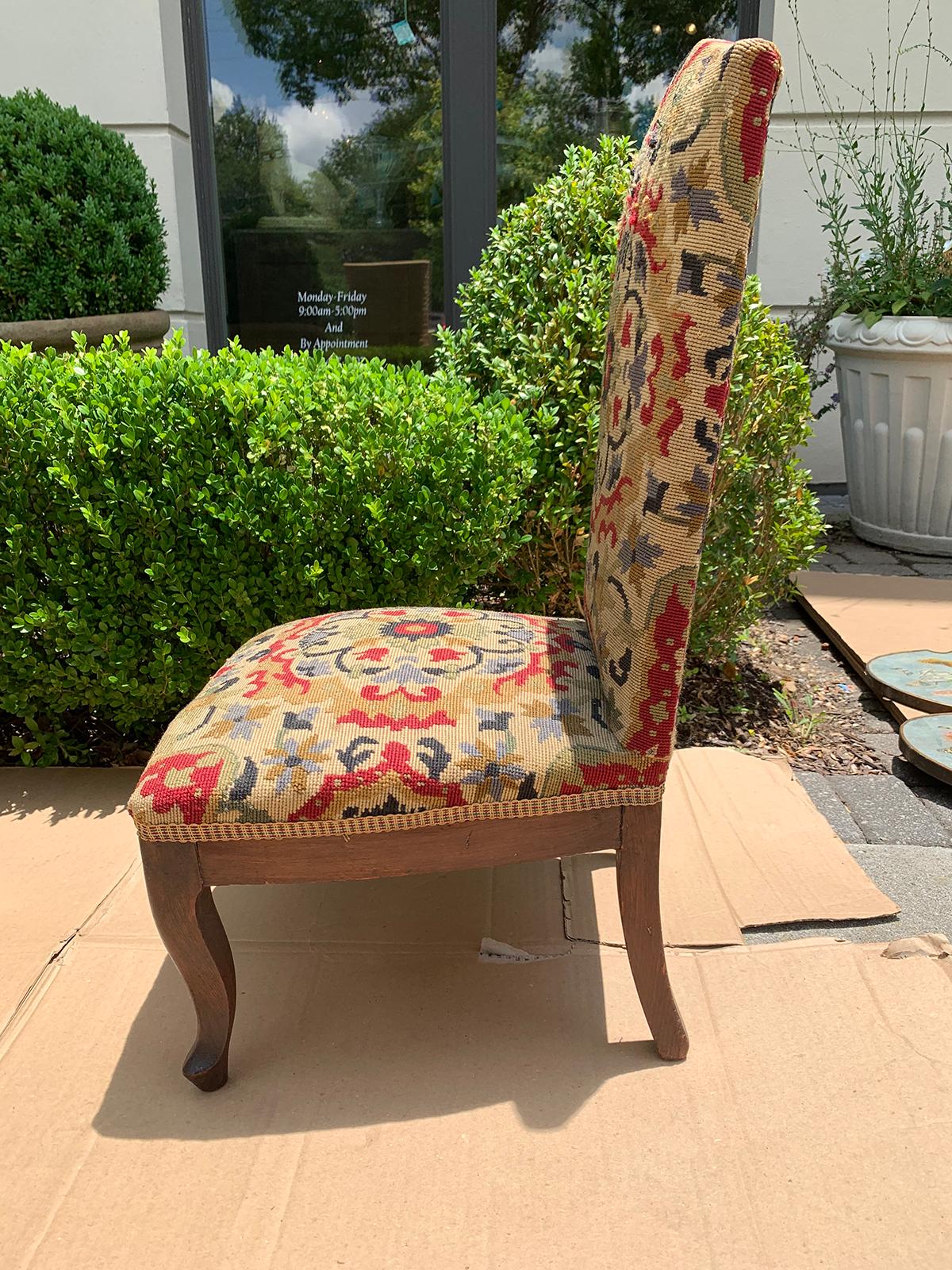 String 18th-19th Century French Walnut and Needlepoint Child's Chair