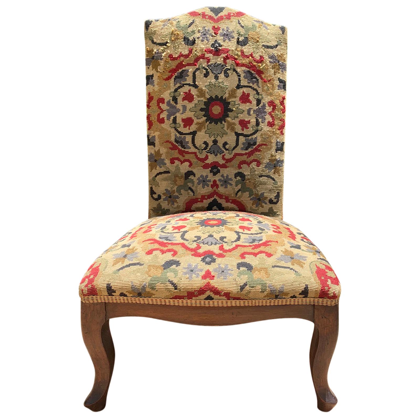 18th-19th Century French Walnut and Needlepoint Child's Chair