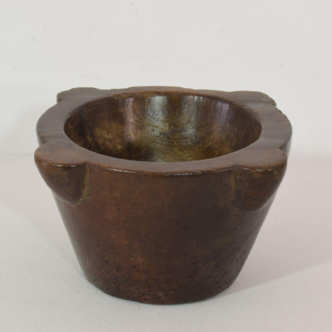 Rustic 18th-19th Century, French Wooden Mortar For Sale