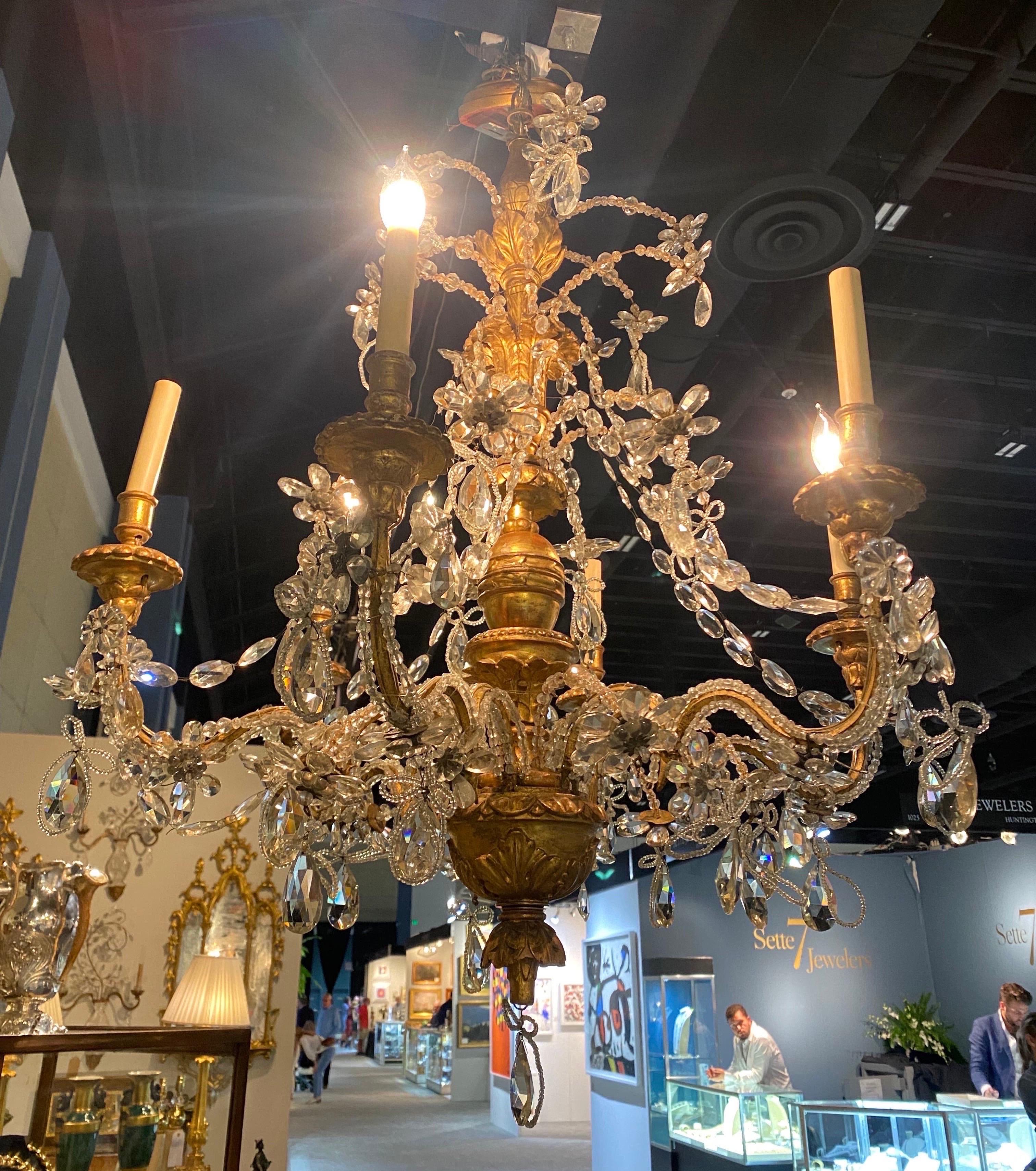 18th- 19th Century Genovese Giltwood Chandelier  In Good Condition In Charleston, SC