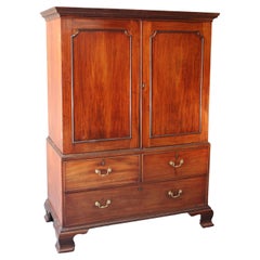 18th to 19th Century George III Chippendale Style Linen Press