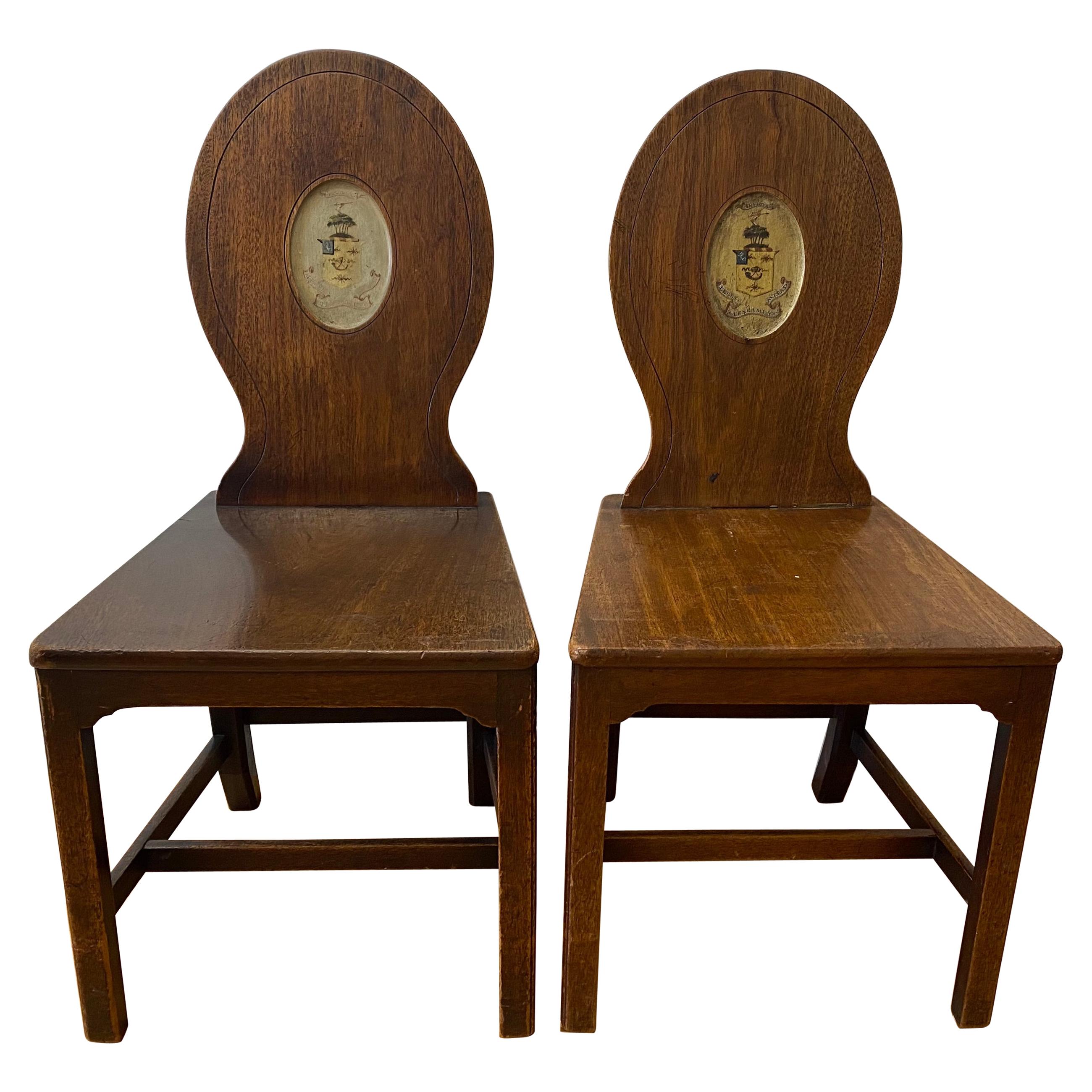 18th-19th Century George III European Walnut Hall Chairs